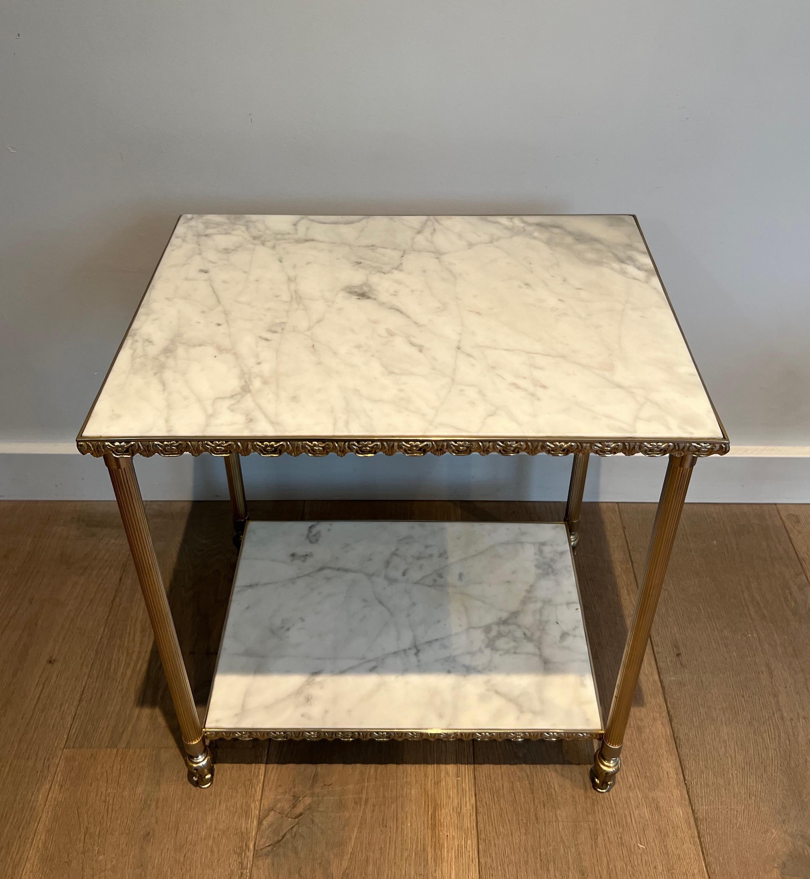 Pair of Silver Side Tables with Carrara Marble Top In the Style of Maison Jansen 5