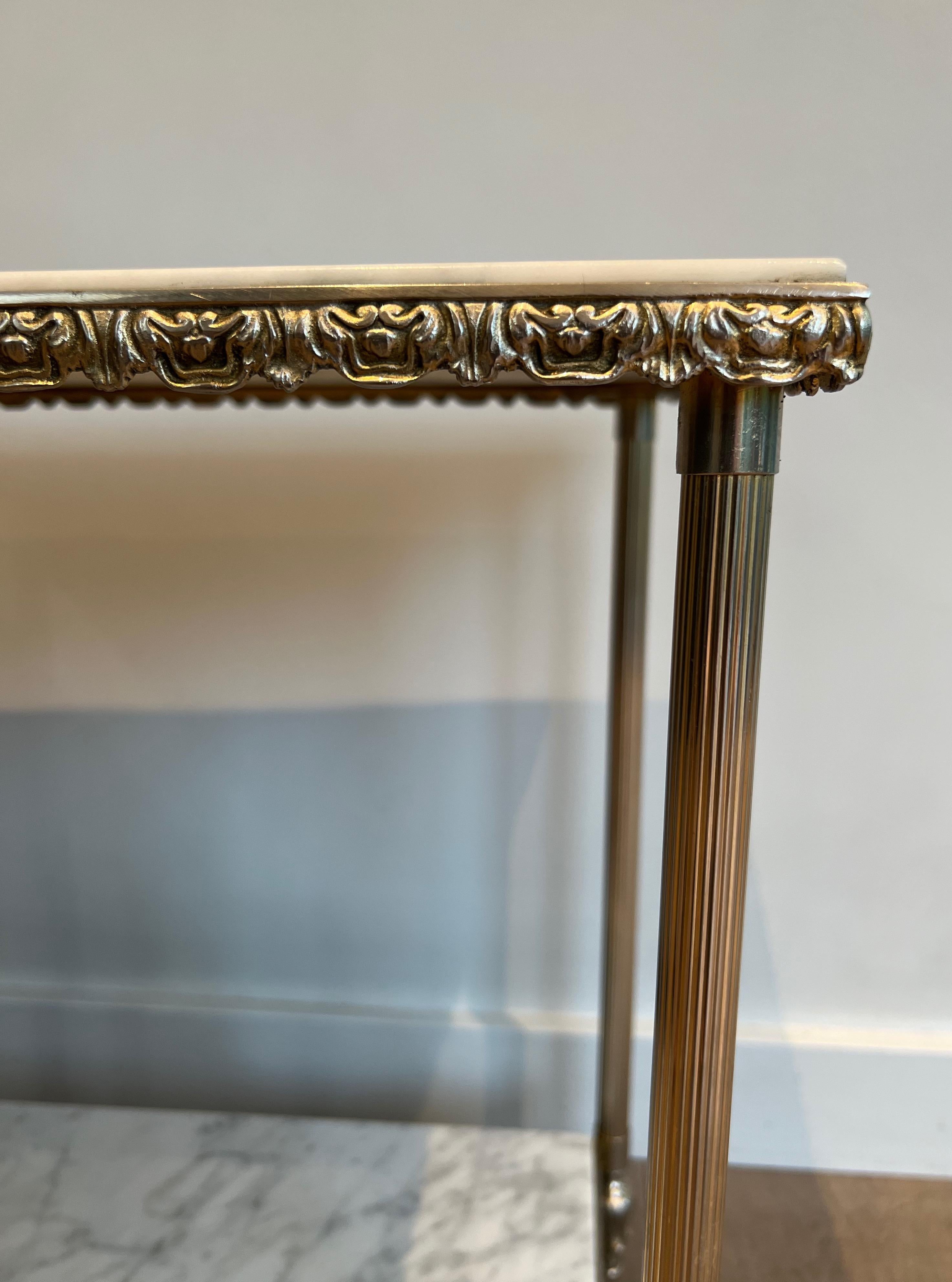 Pair of Silver Side Tables with Carrara Marble Top In the Style of Maison Jansen For Sale 7