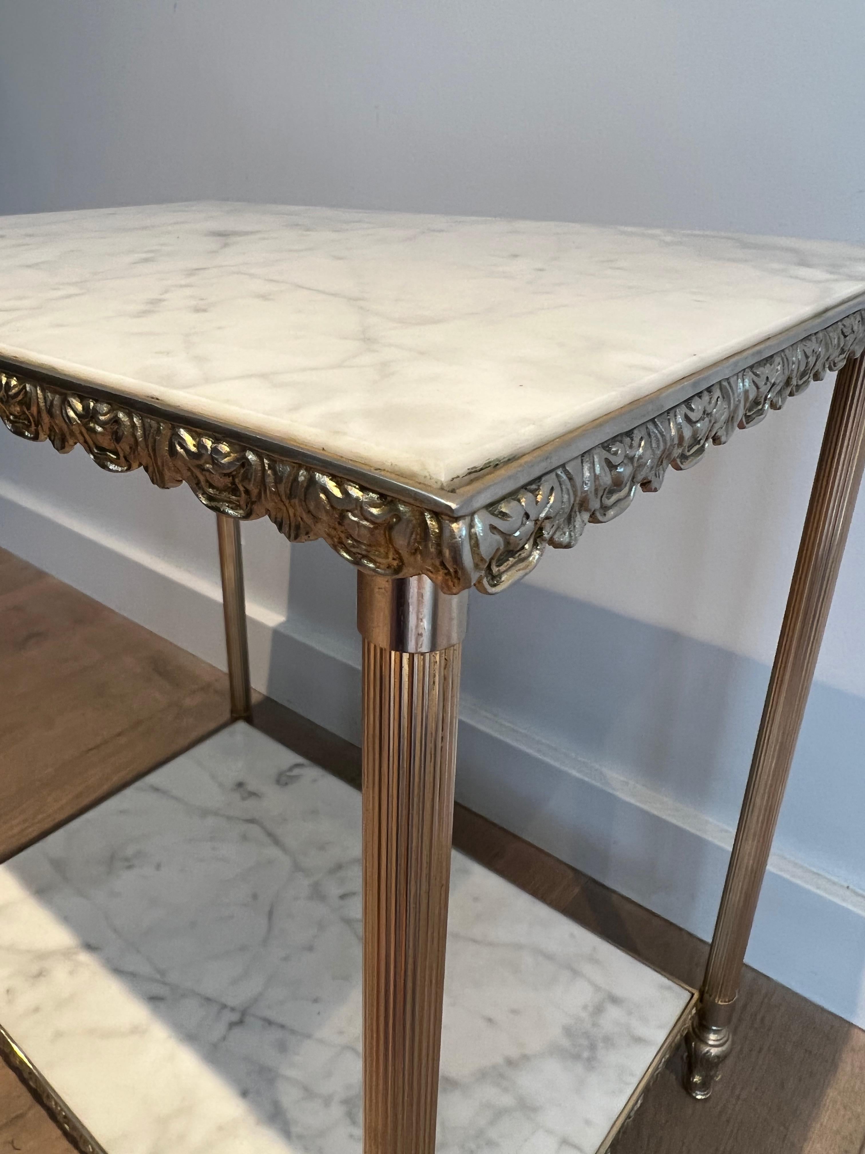Pair of Silver Side Tables with Carrara Marble Top In the Style of Maison Jansen 7