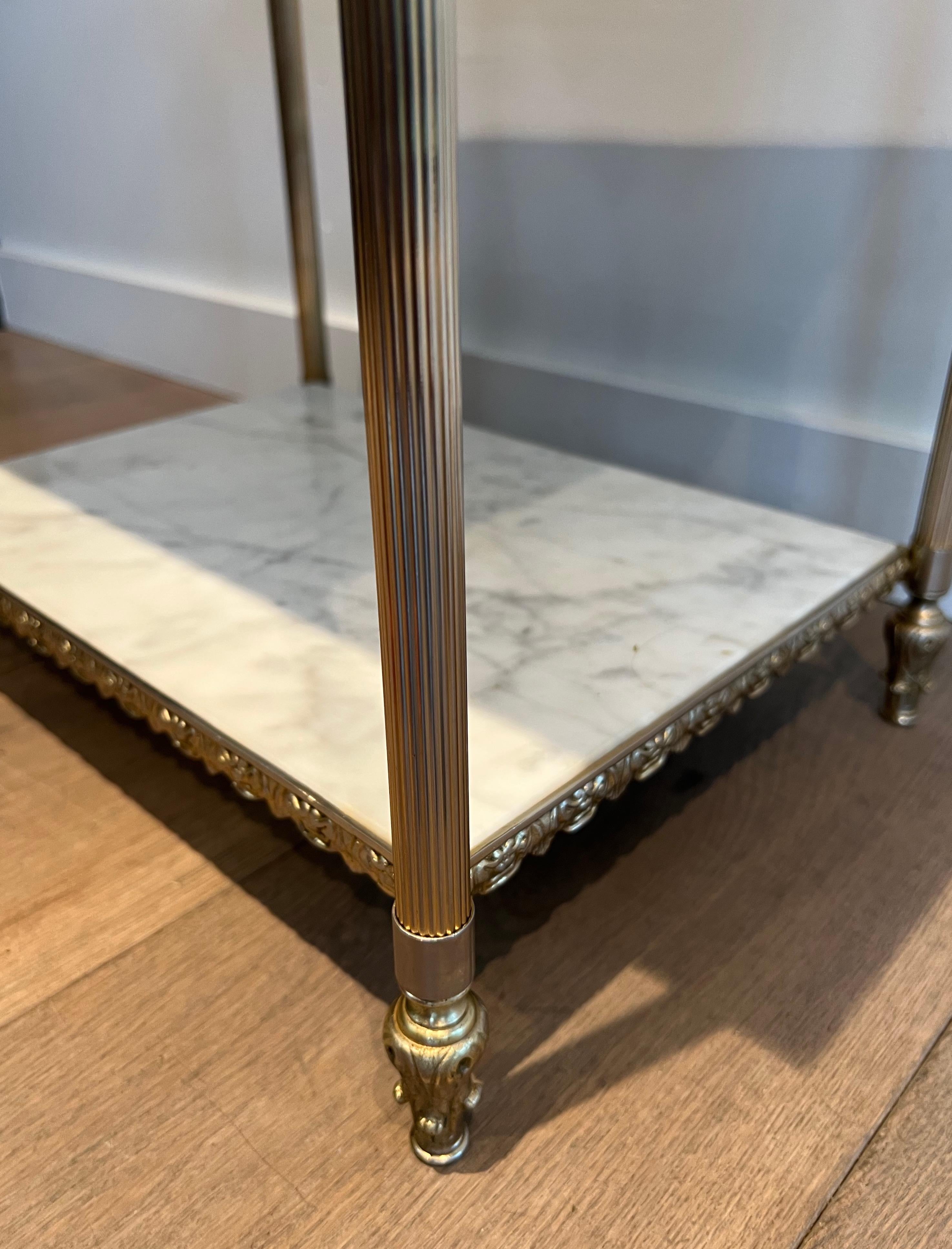 Pair of Silver Side Tables with Carrara Marble Top In the Style of Maison Jansen 8