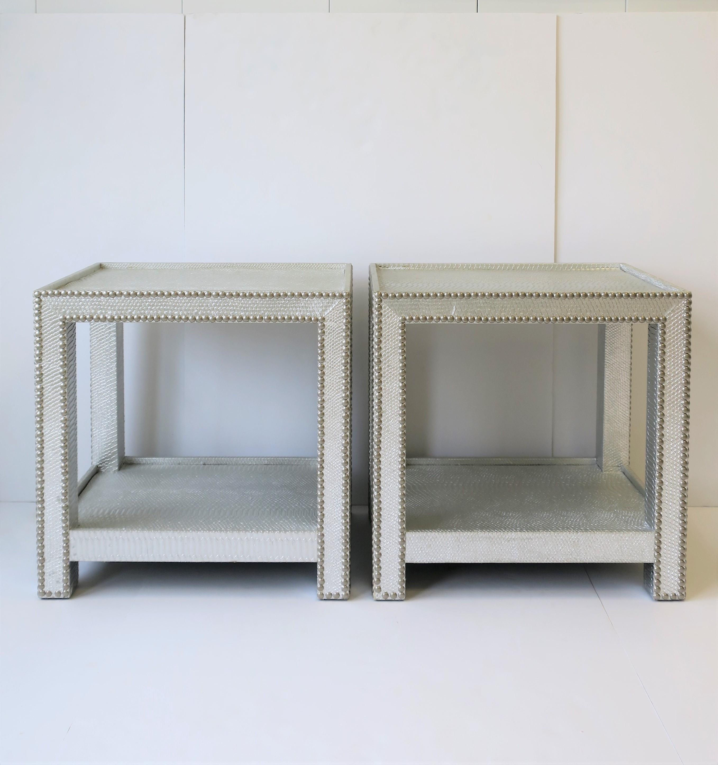 End or Nightstand Tables with Silver Snakeskin-esque Design 2