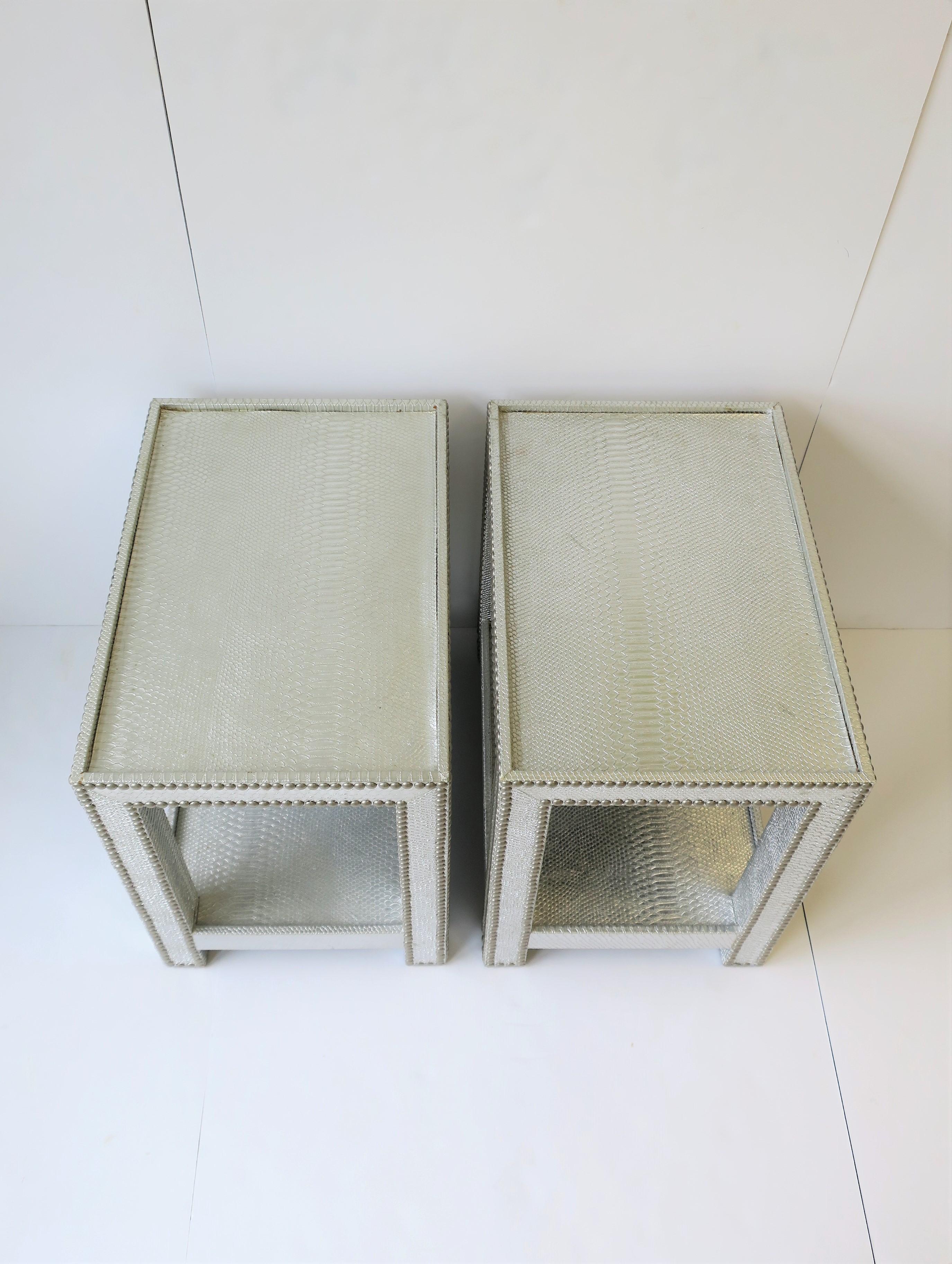 American End or Nightstand Tables with Silver Snakeskin-esque Design