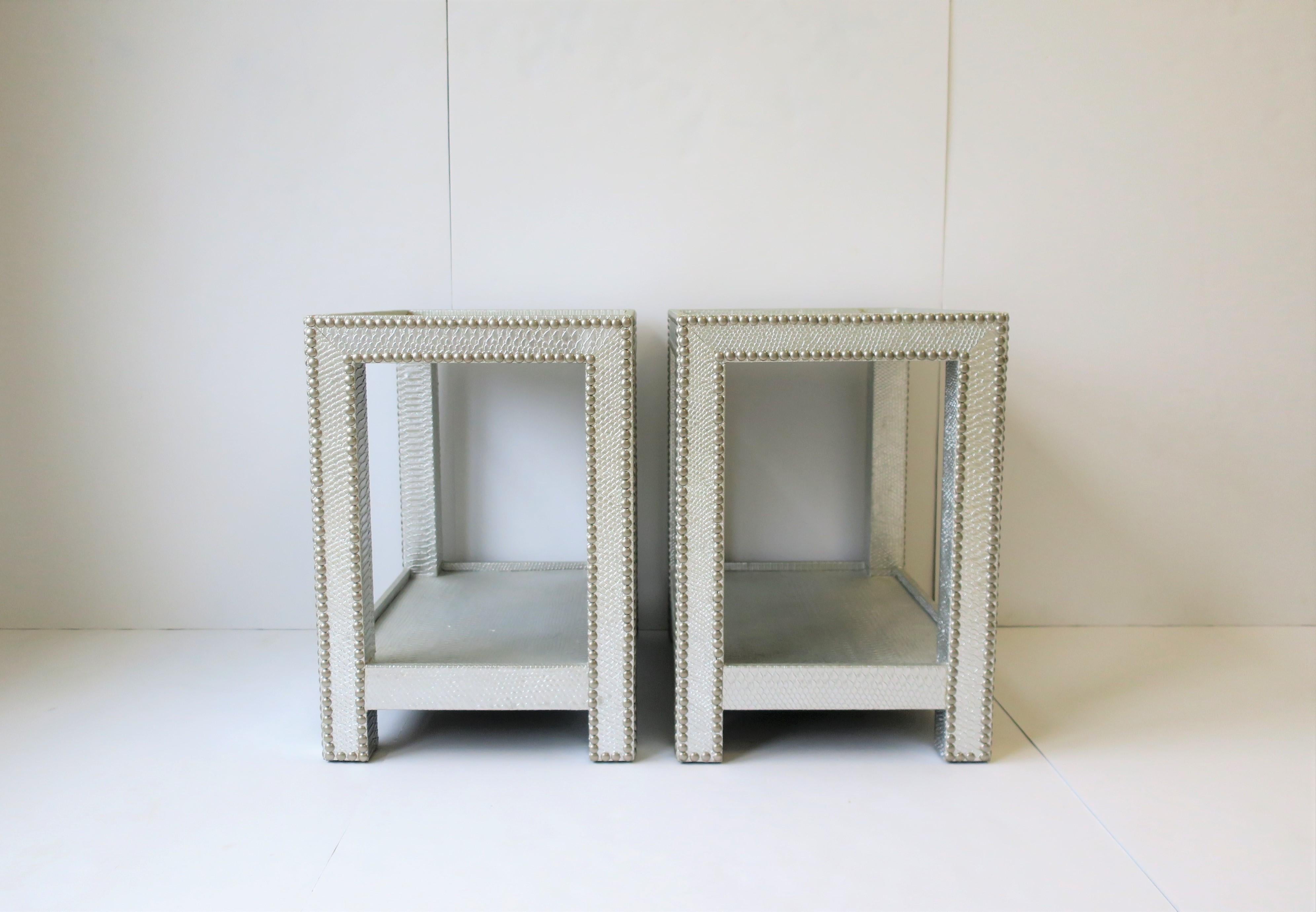End or Nightstand Tables with Silver Snakeskin-esque Design In Good Condition In New York, NY