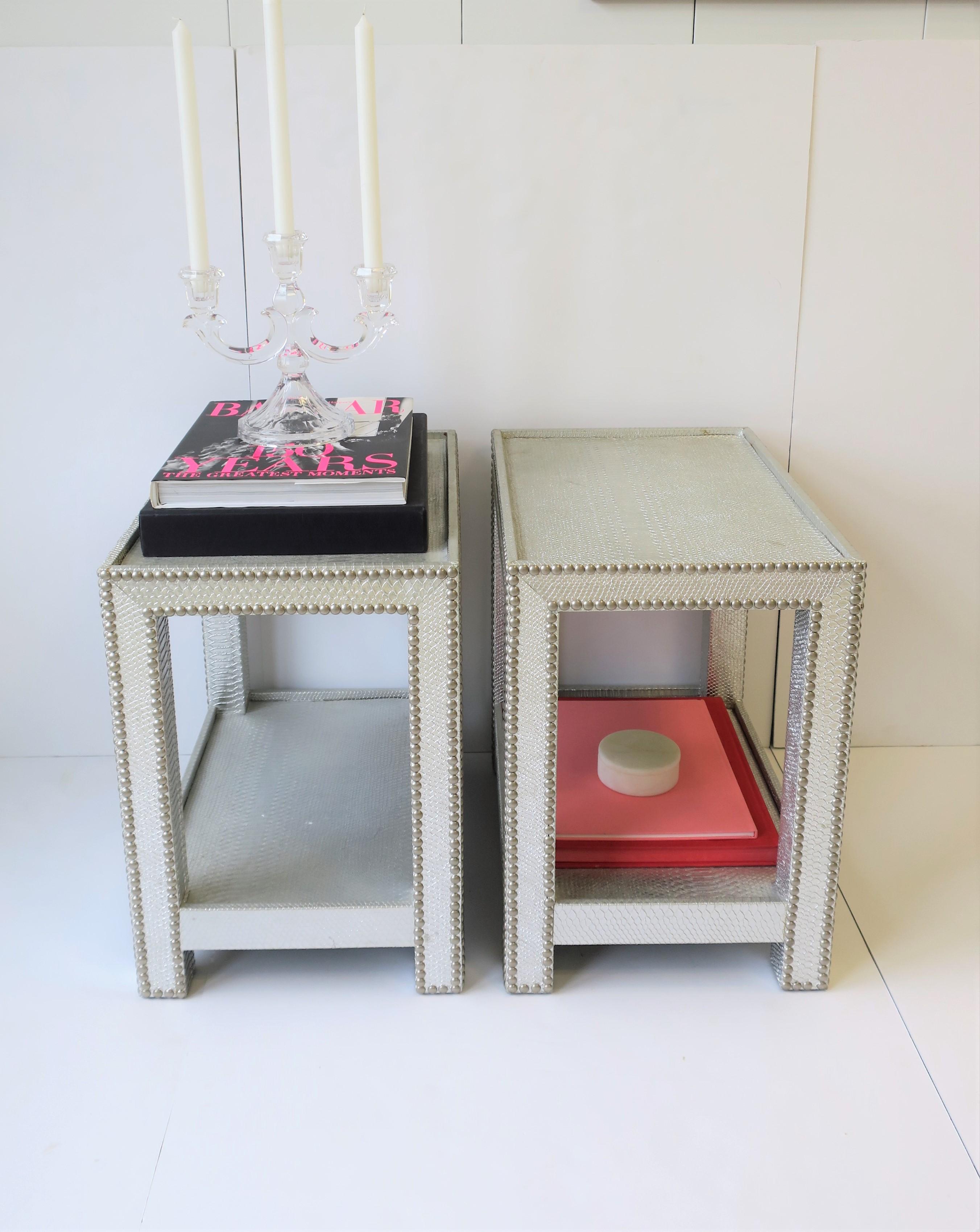 End or Nightstand Tables with Silver Snakeskin-esque Design 1