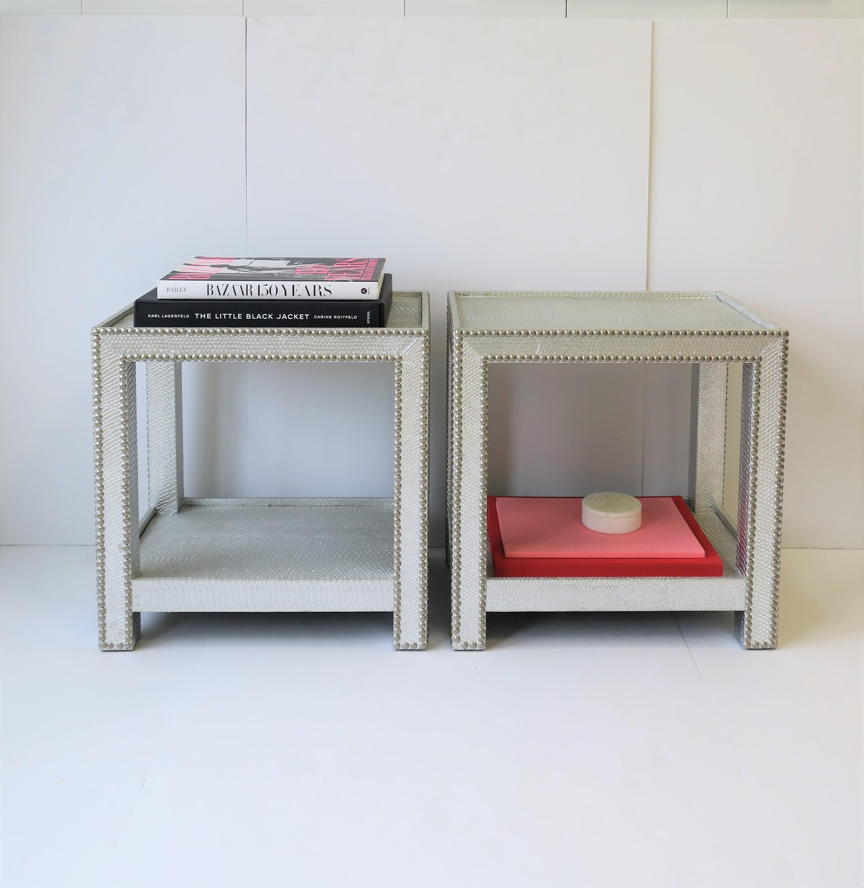 End or Nightstand Tables with Silver Snakeskin-esque Design 3