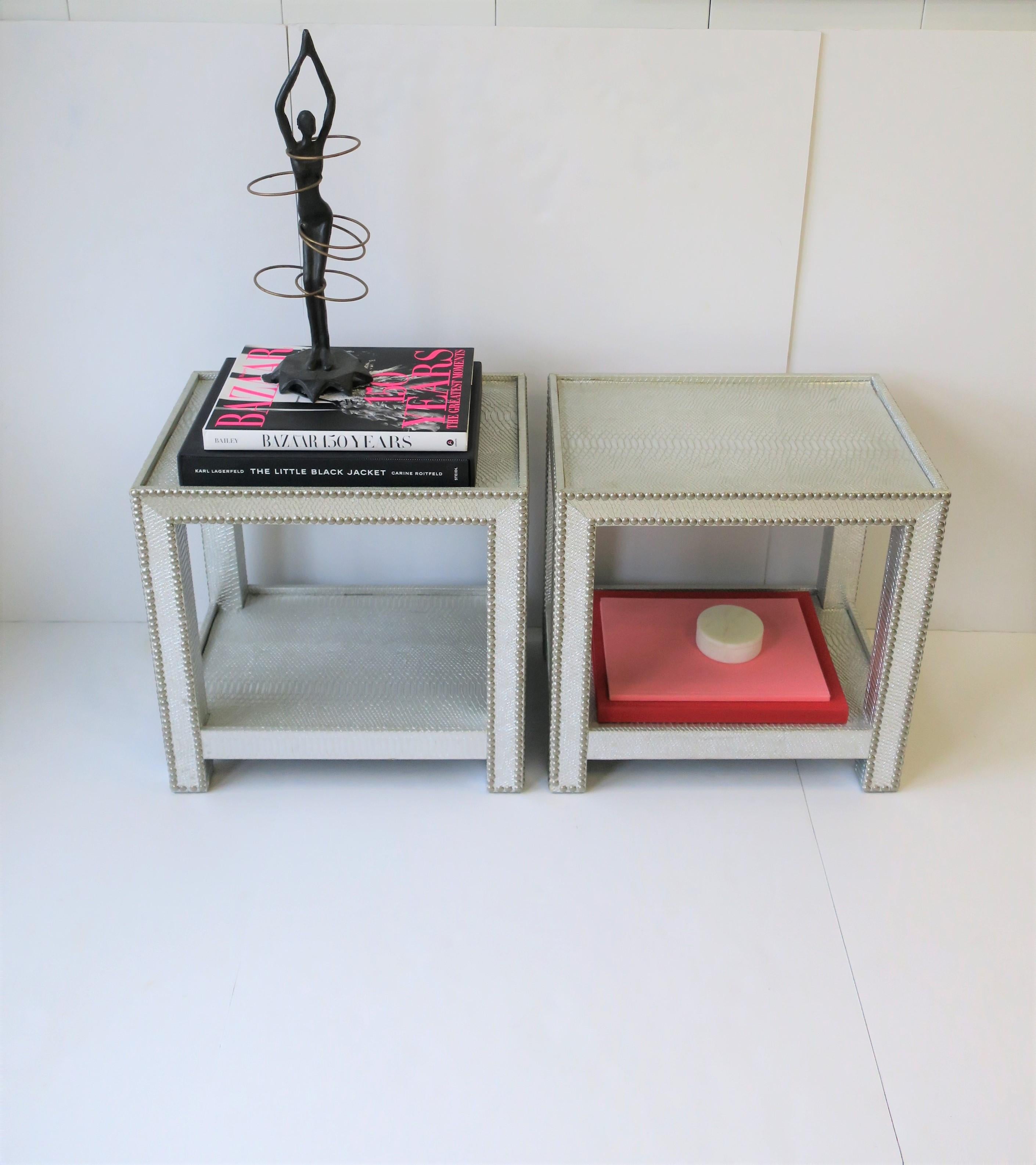 End or Nightstand Tables with Silver Snakeskin-esque Design 5