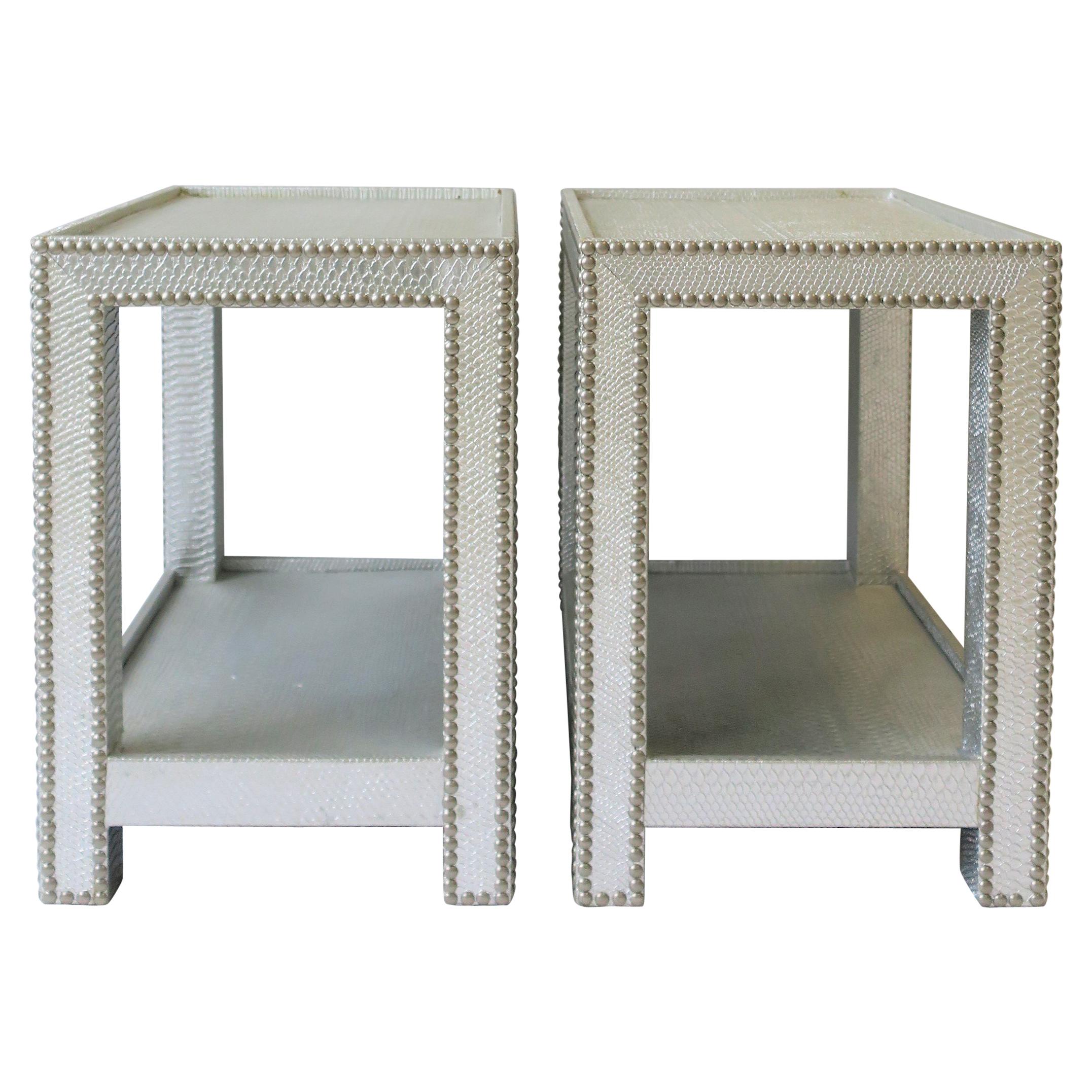 End or Nightstand Tables with Silver Snakeskin-esque Design