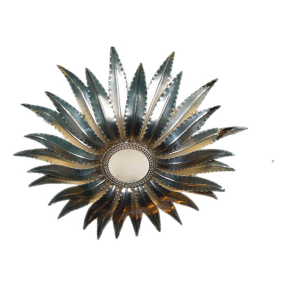 Metallo Coppia di lampade a sospensione Sunburst in argento, vendute singolarmente in vendita