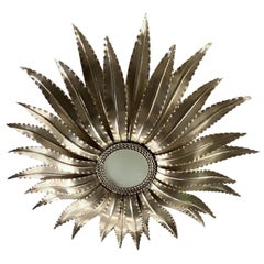 Vintage Pair of Silver Sunburst Pendant Light Fixtures, Sold Individually