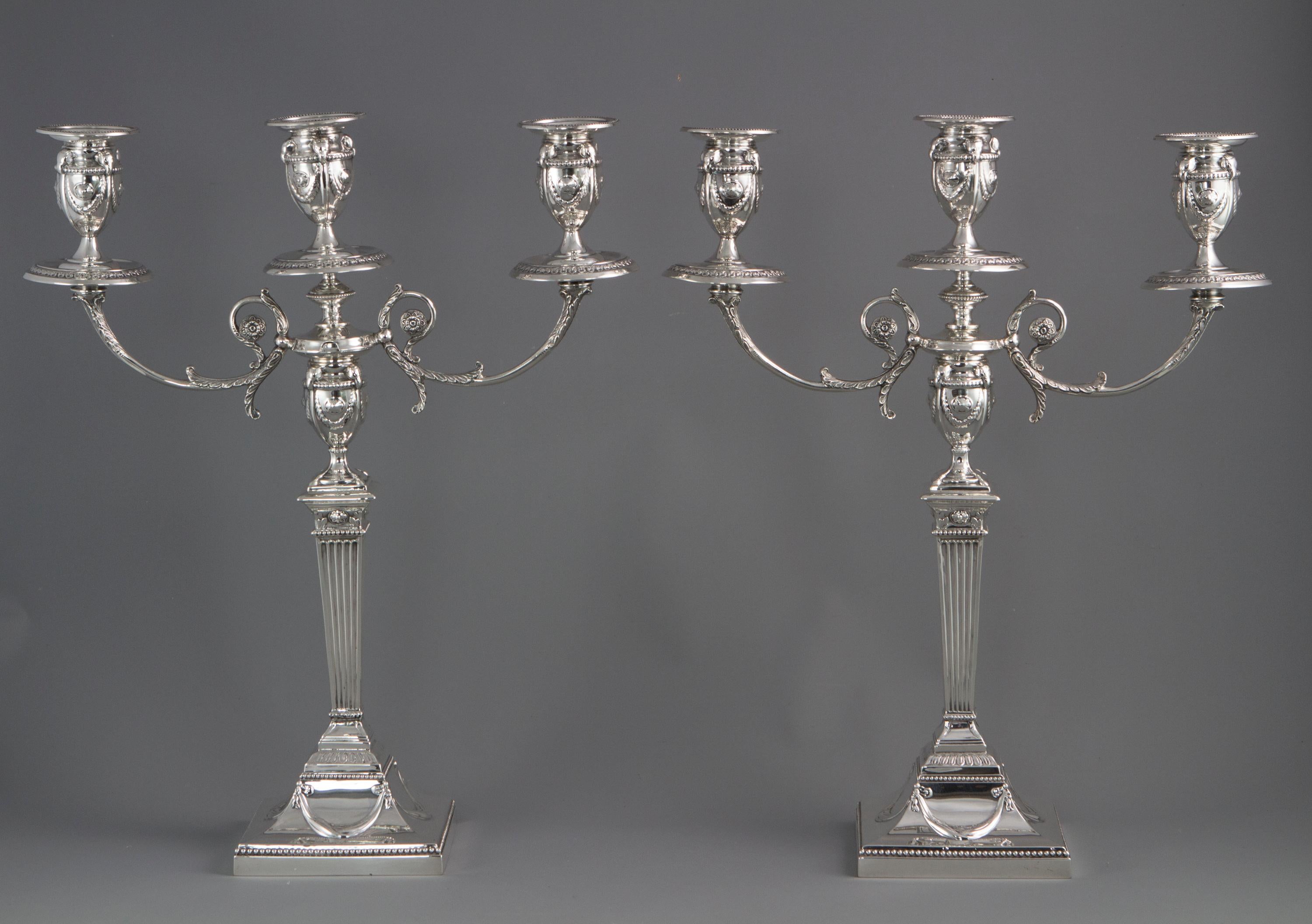 English Pair of Silver Three-Light Victorian Candelabra Sheffield, 1898