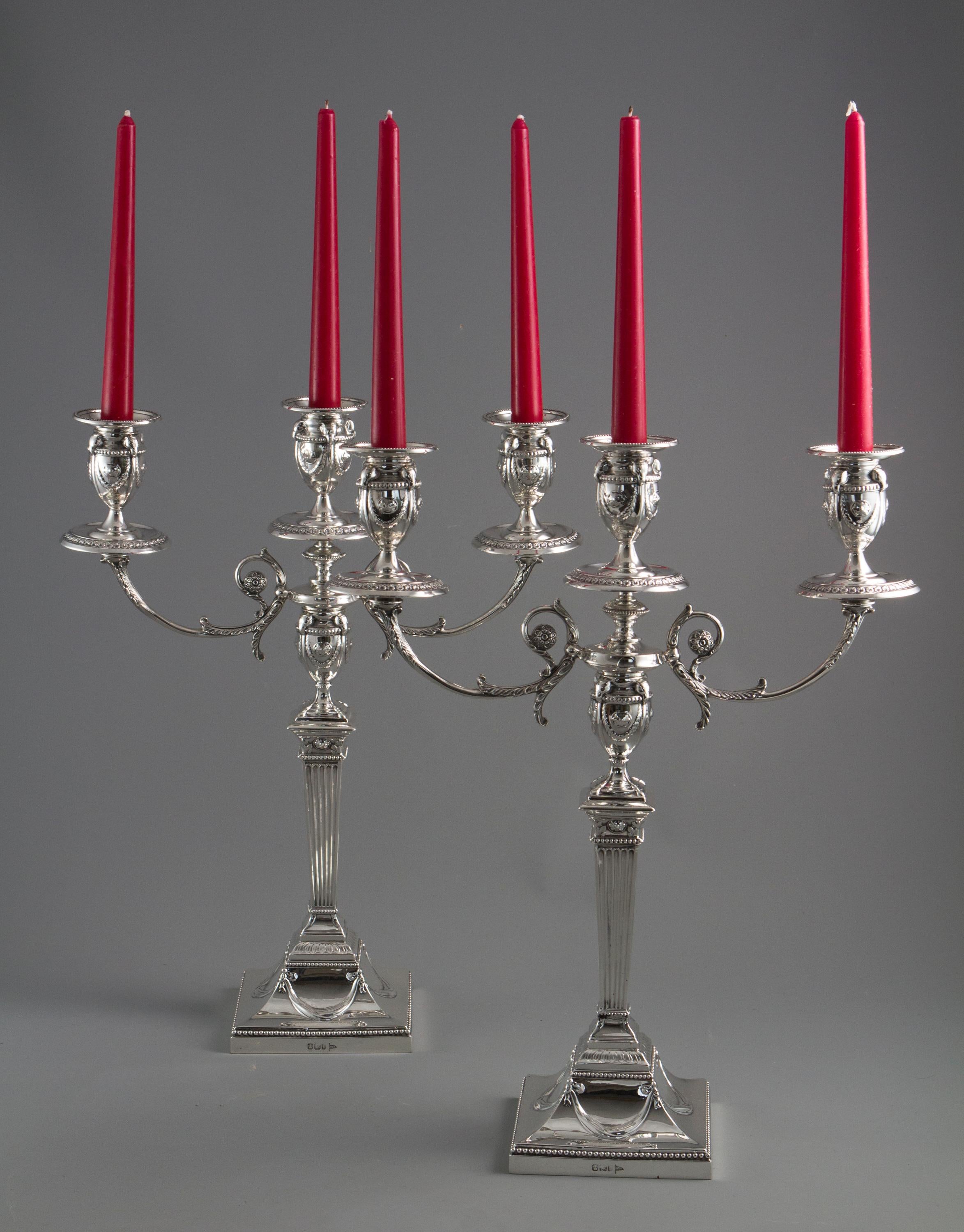 Pair of Silver Three-Light Victorian Candelabra Sheffield, 1898 In Good Condition In Cornwall, GB