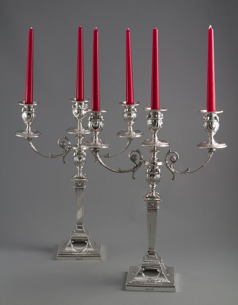 Pair of Silver ThreeLight Victorian Candelabra Sheffield, 1898 For