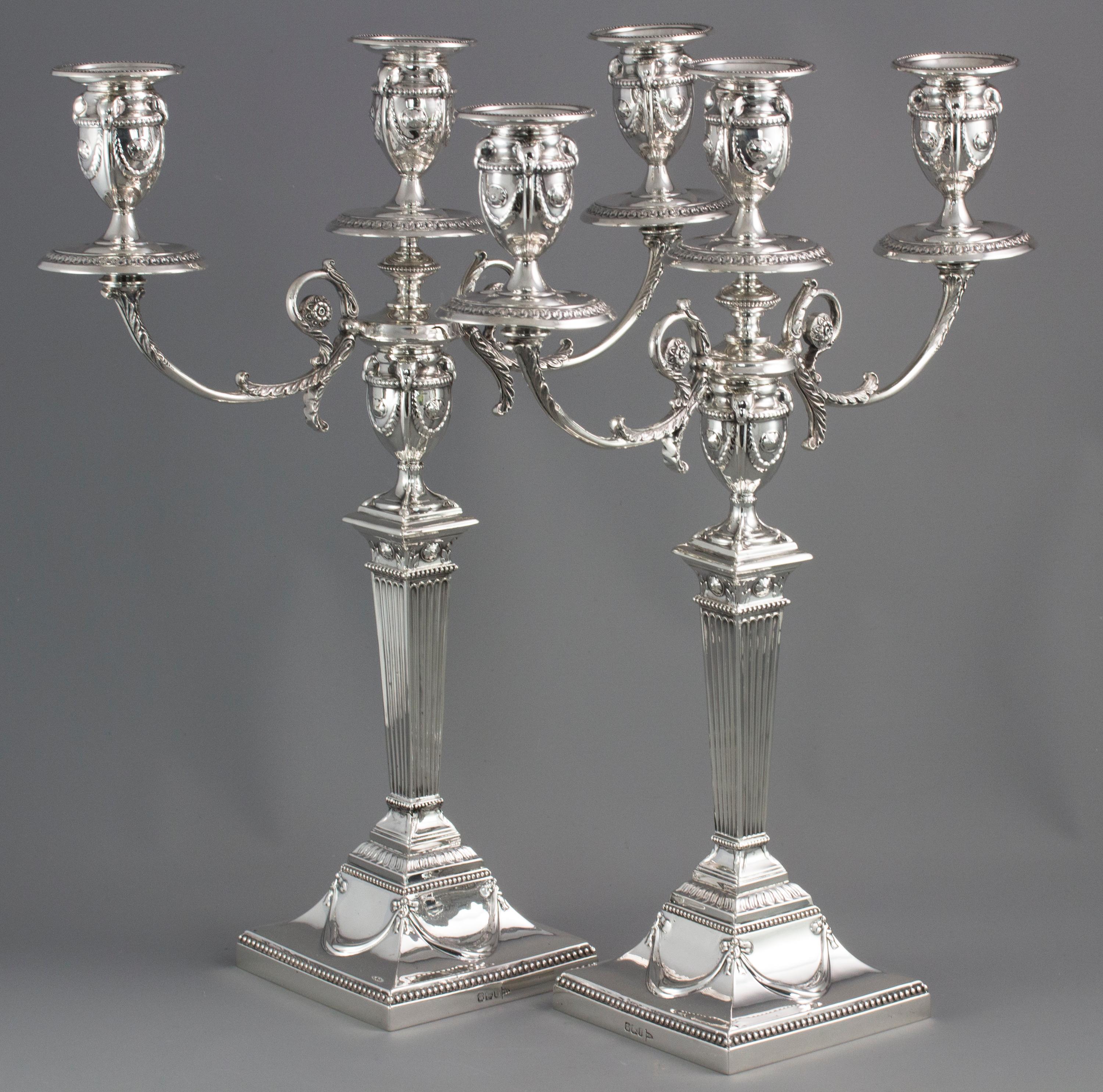 Pair of Silver Three-Light Victorian Candelabra Sheffield, 1898 1