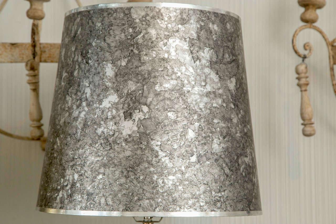 French Pair of Silver Tone and Black Marble Lamps