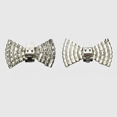 Pair of Silver Tone Bow Design Shoe Clips with Crystals
