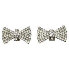 Pair of Silver Tone Bow Design Shoe Clips with Crystals