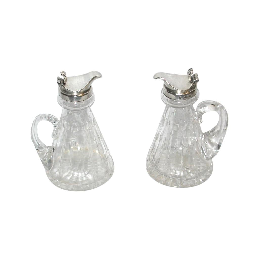 Pair of Silver Topped and Handcut Glass Whisky Tots, J B Chatterley 
Sons, 1971