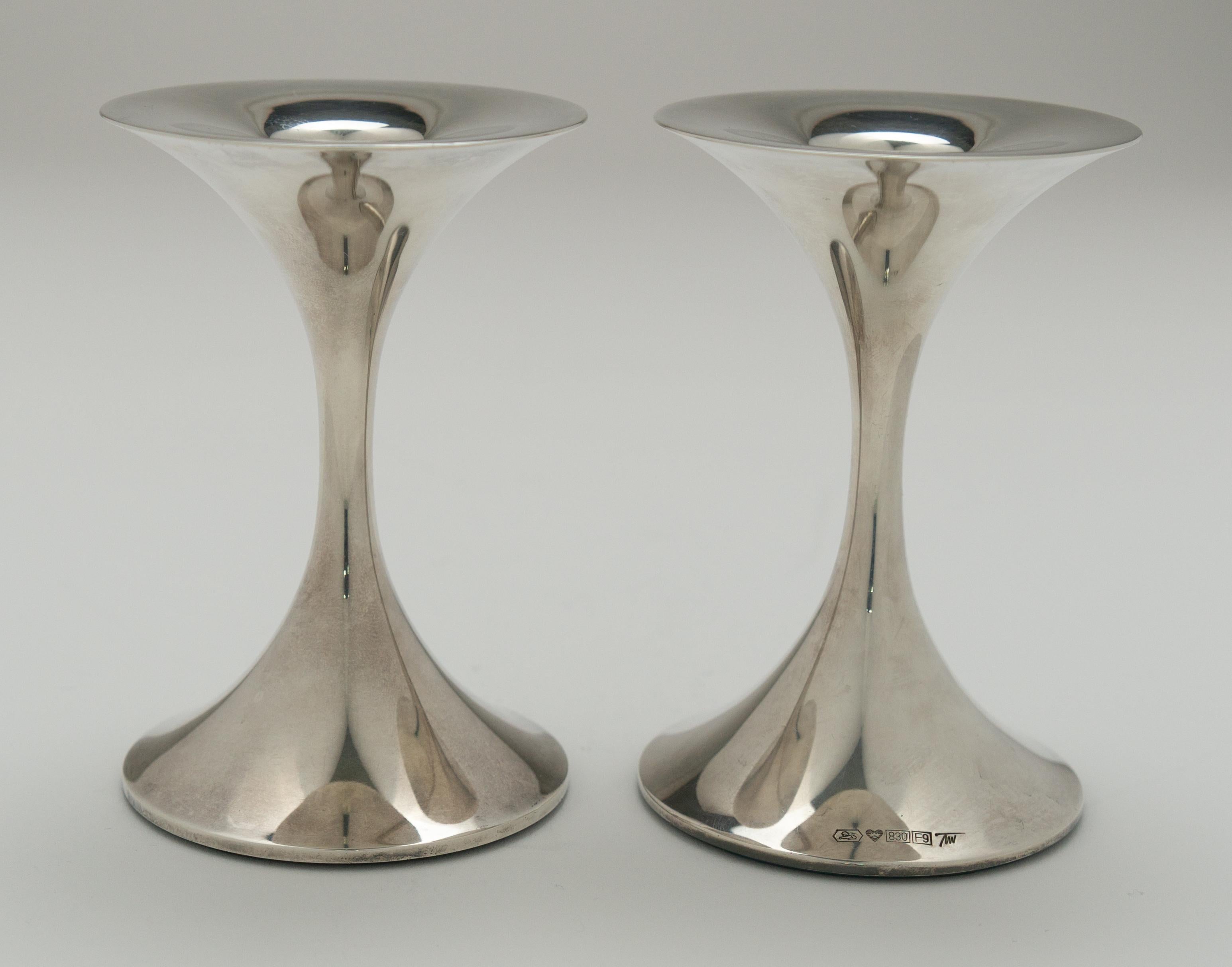 Modern Pair of Silver “Trumpetti” Candlesticks Model TW 284, Designed by Tapio Wirkkala