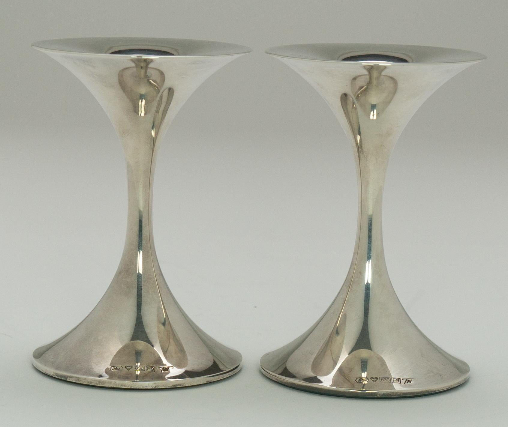 Pair of Silver “Trumpetti” Candlesticks Model TW 284, Designed by Tapio Wirkkala 1