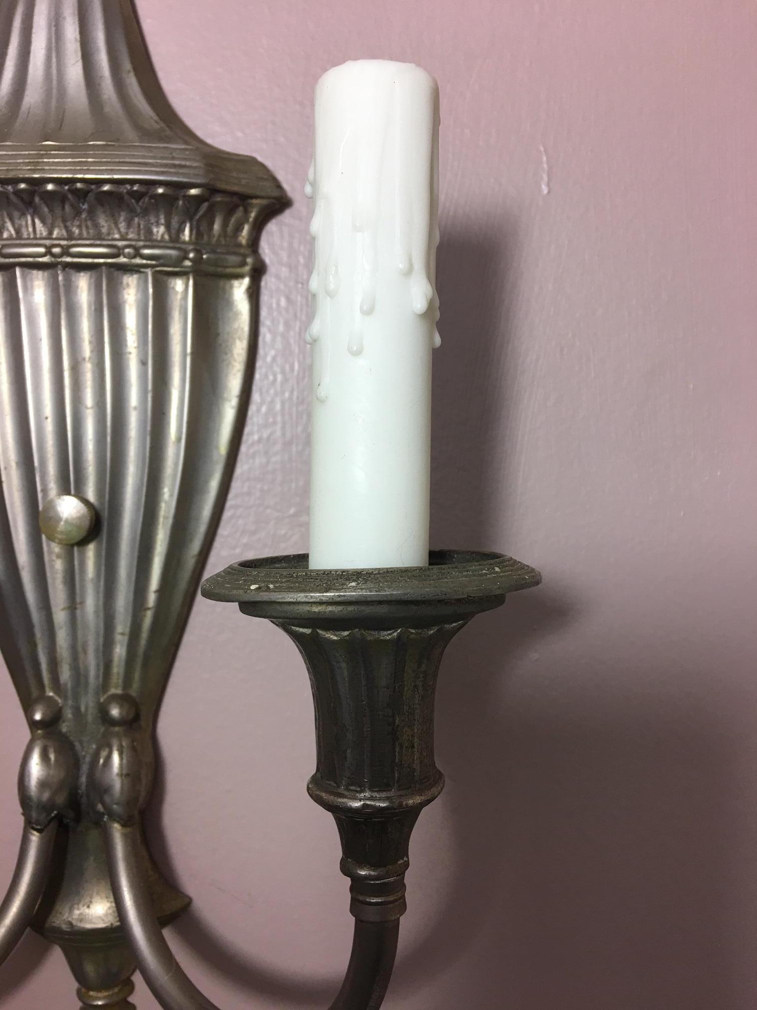 Pair of Silver Two-Light Urn Sconces, Mid-20th Century 2
