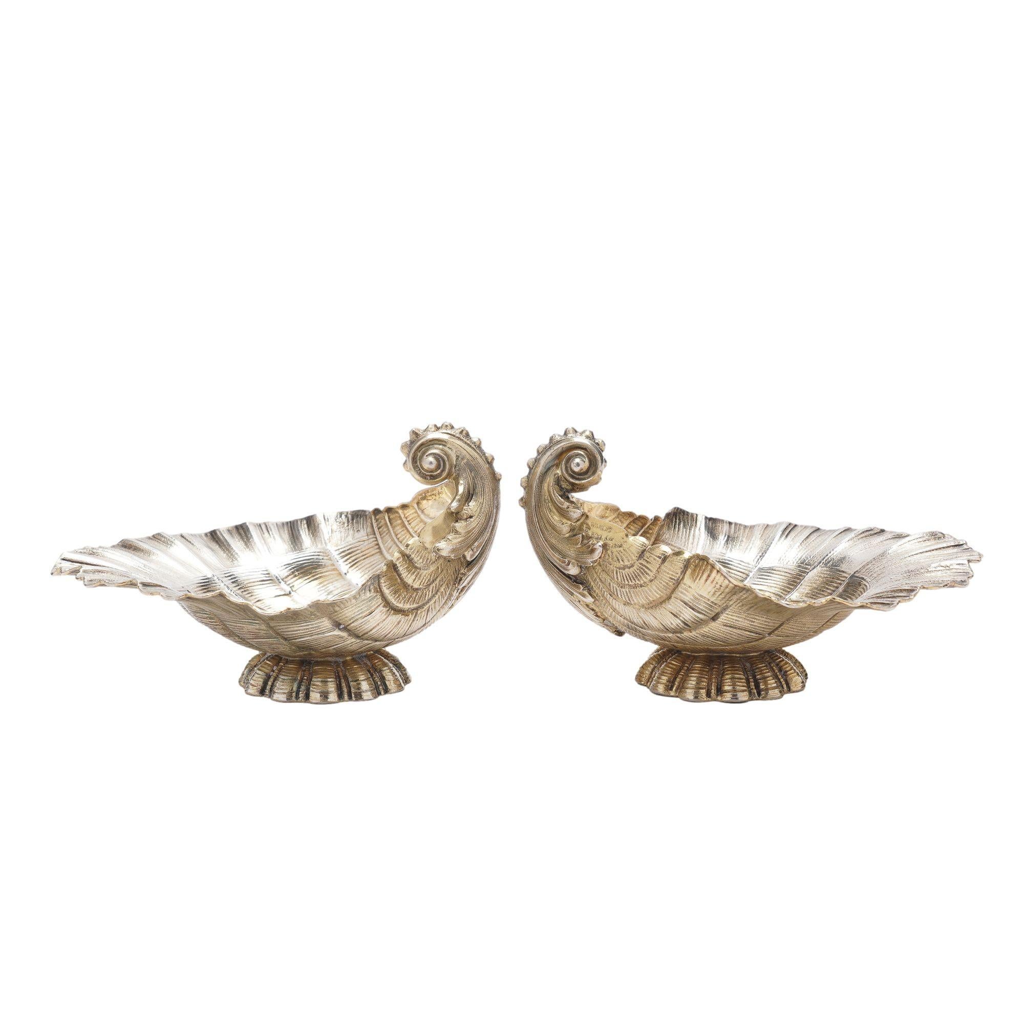 German Pair of silver vermeil shell form open salts by Wilkens, c. 1880