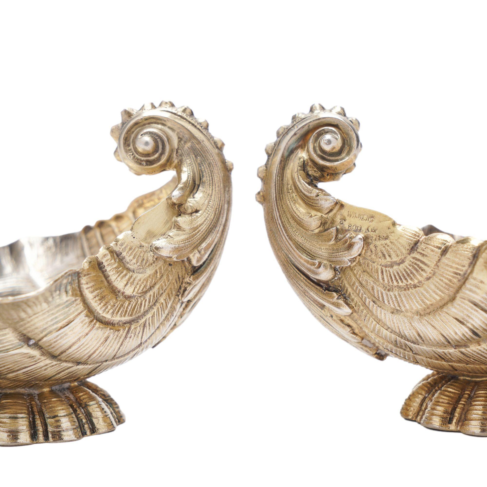 Pair of silver vermeil shell form open salts by Wilkens, c. 1880 In Good Condition In Kenilworth, IL