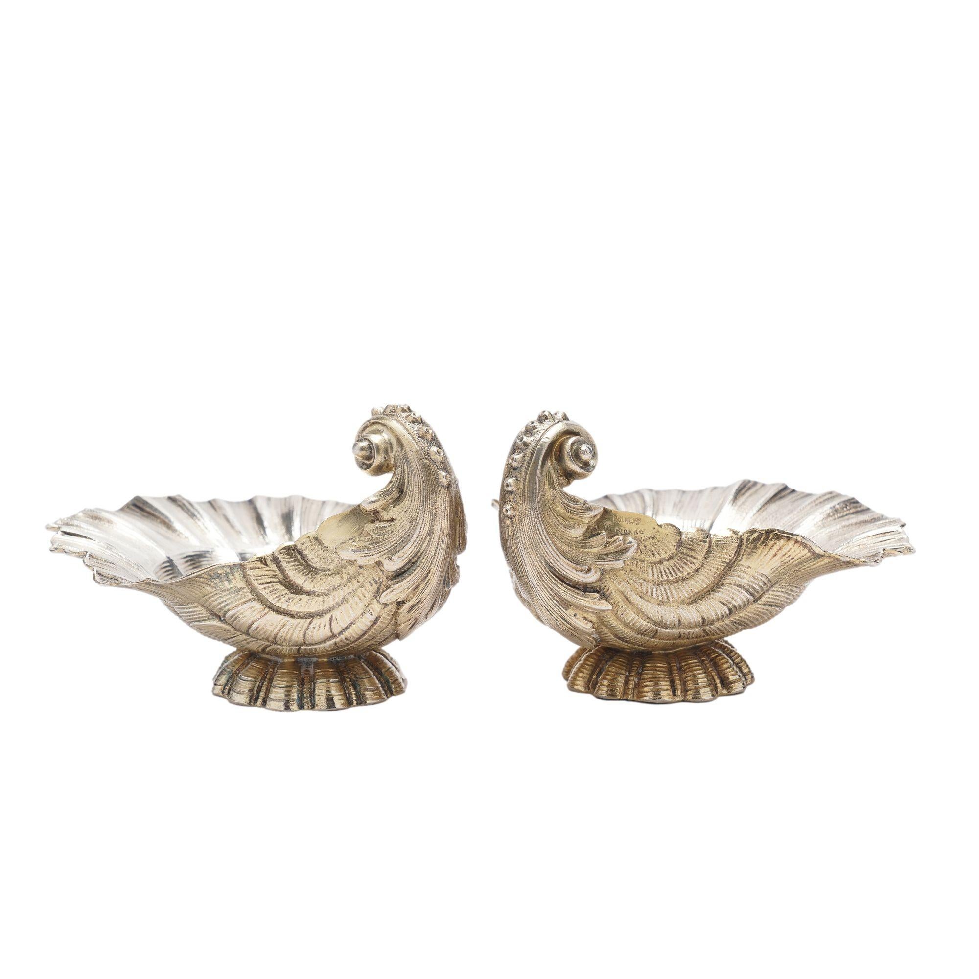 19th Century Pair of silver vermeil shell form open salts by Wilkens, c. 1880