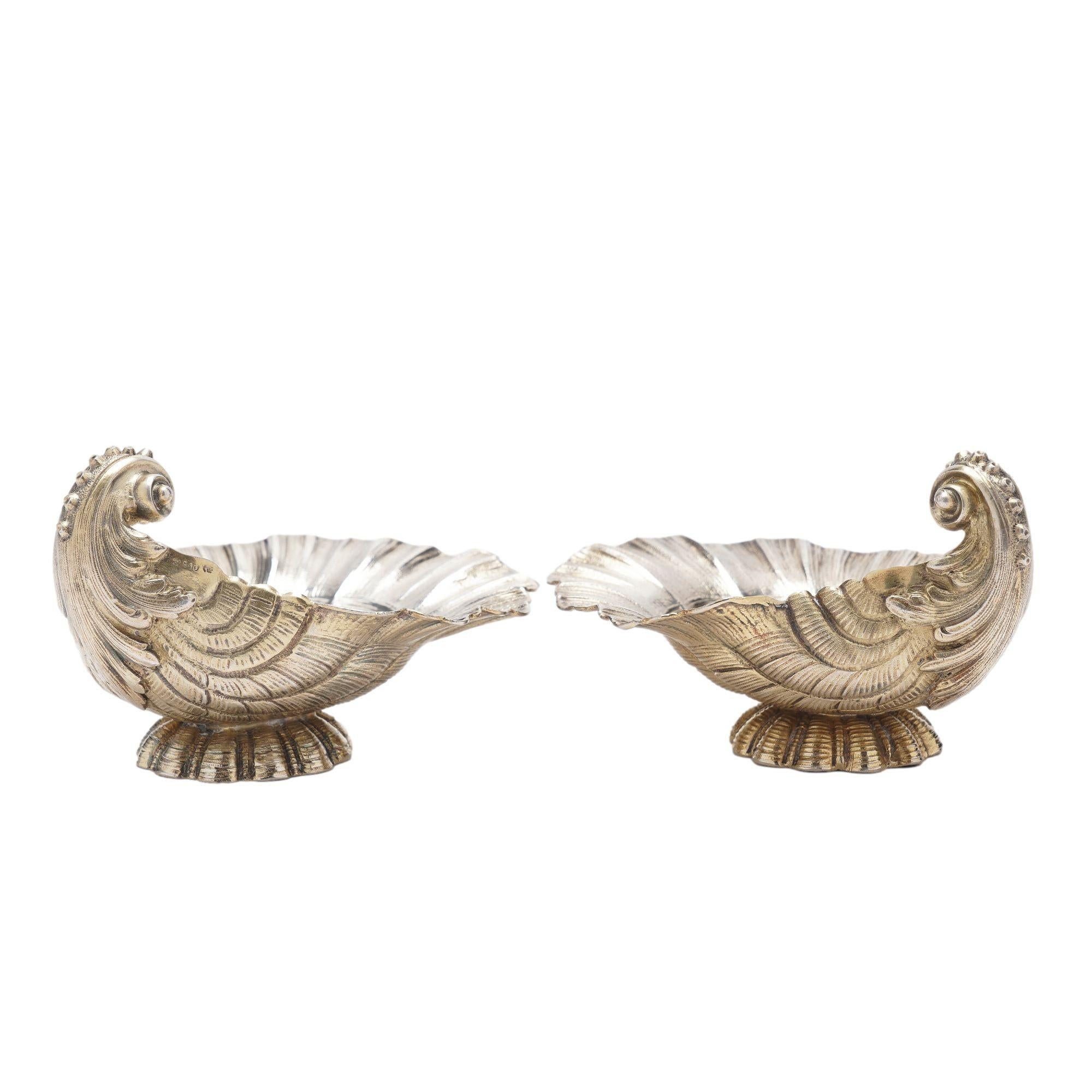 Pair of silver vermeil shell form open salts by Wilkens, c. 1880 1