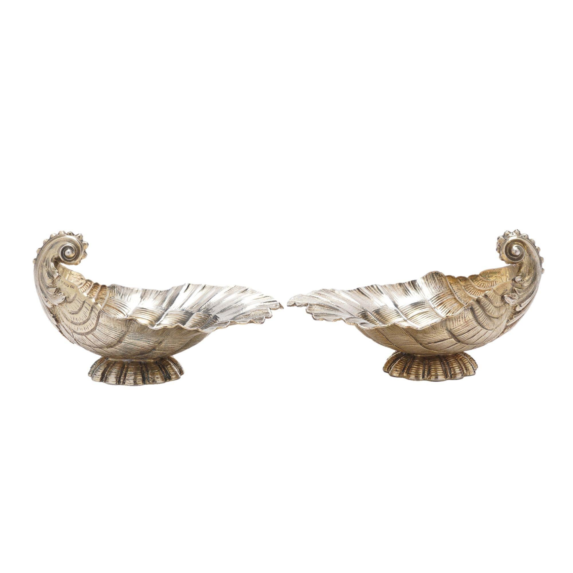 Pair of silver vermeil shell form open salts by Wilkens, c. 1880 2