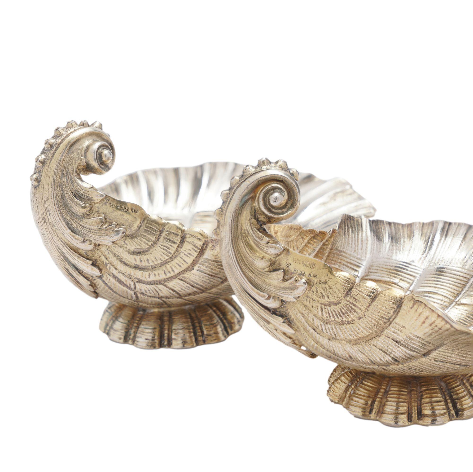 Pair of silver vermeil shell form open salts by Wilkens, c. 1880 3
