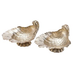 Pareja de sales abiertas en forma de concha de plata vermeil de Wilkens, c. 1880