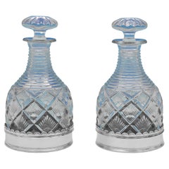 Pair of silver wine coasters & original glass decanters - Mappin & Webb 1927