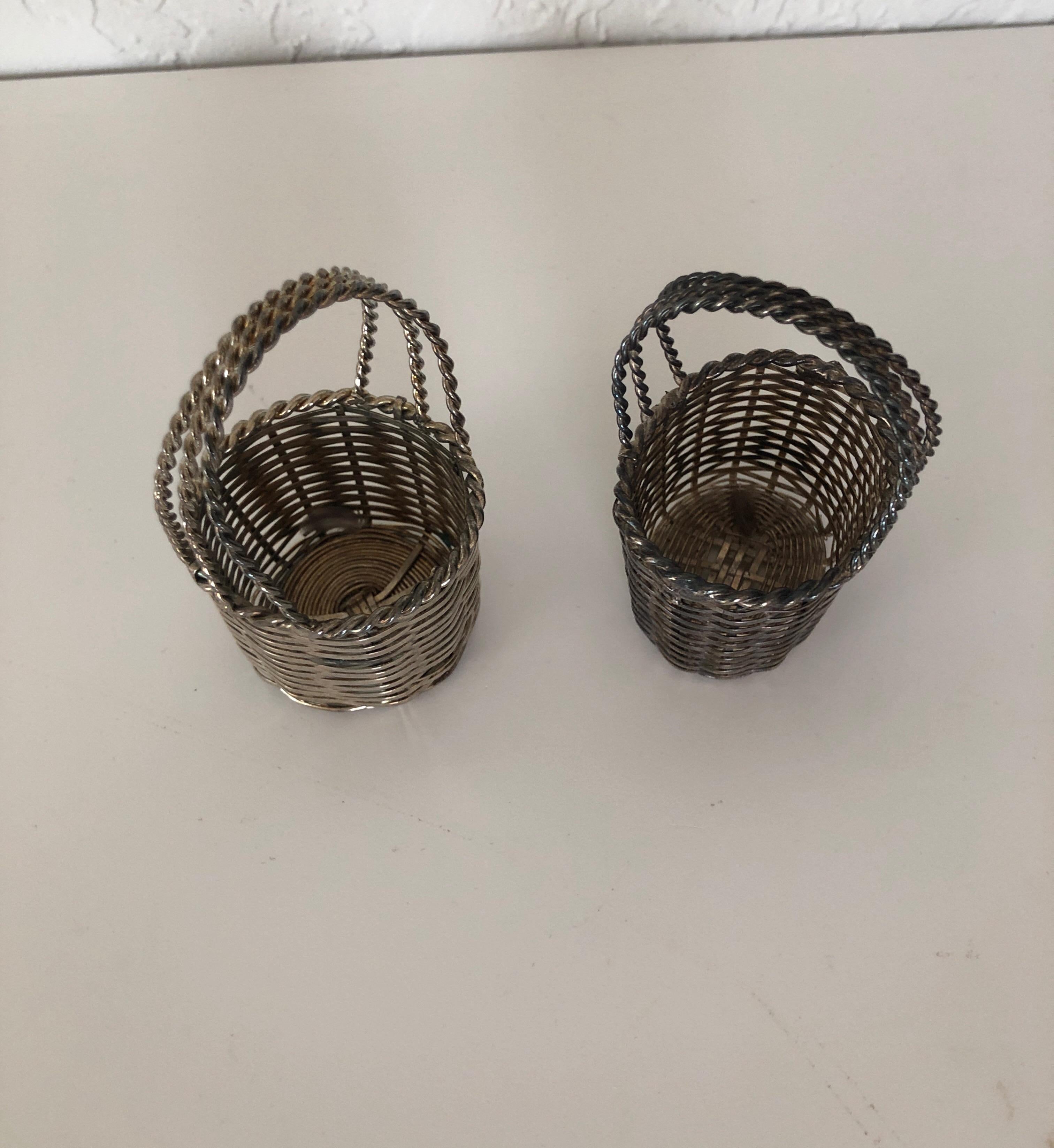 Bohemian Pair of Silver Wire Miniature Decorative Baskets
