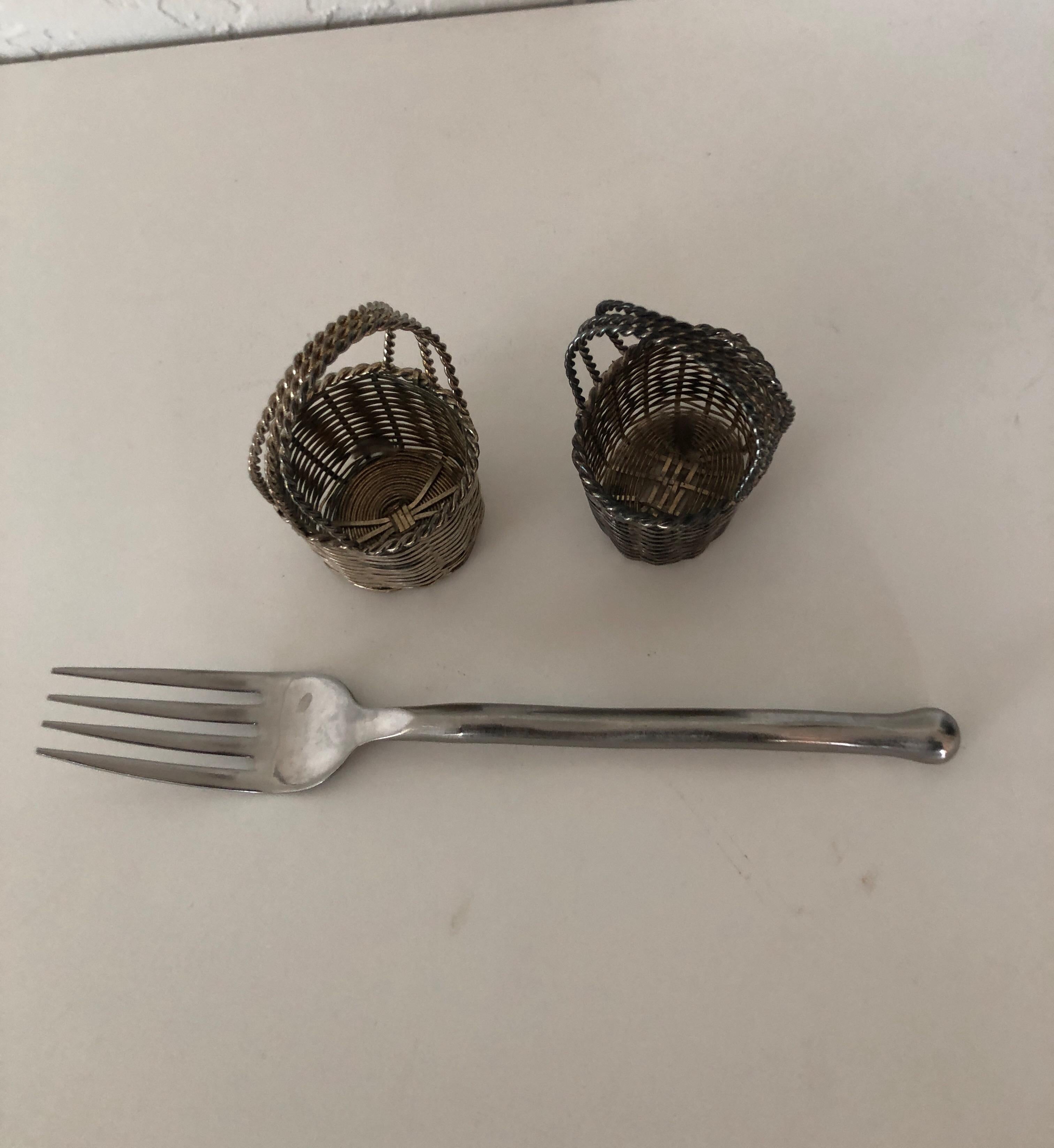 Italian Pair of Silver Wire Miniature Decorative Baskets