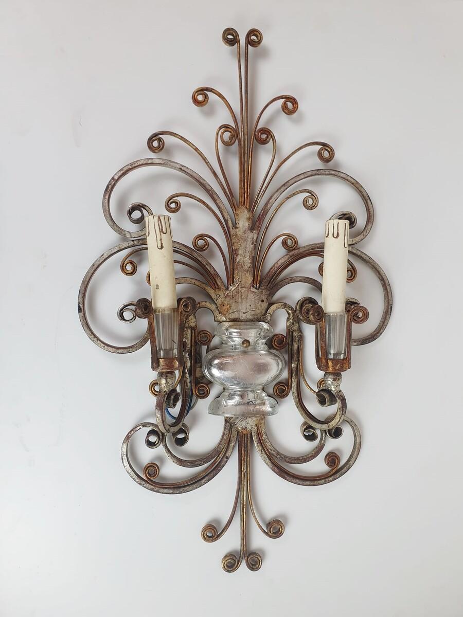 Pair of Silver Wrought Iron And Glass Wall Lights by Banci , Italy, 1940s For Sale 1