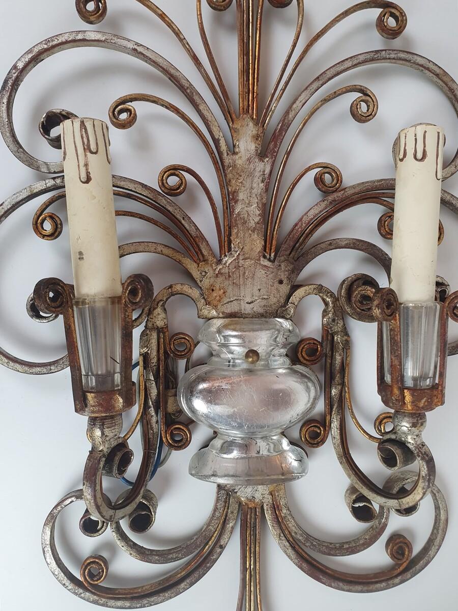 Pair of Silver Wrought Iron And Glass Wall Lights by Banci , Italy, 1940s For Sale 2