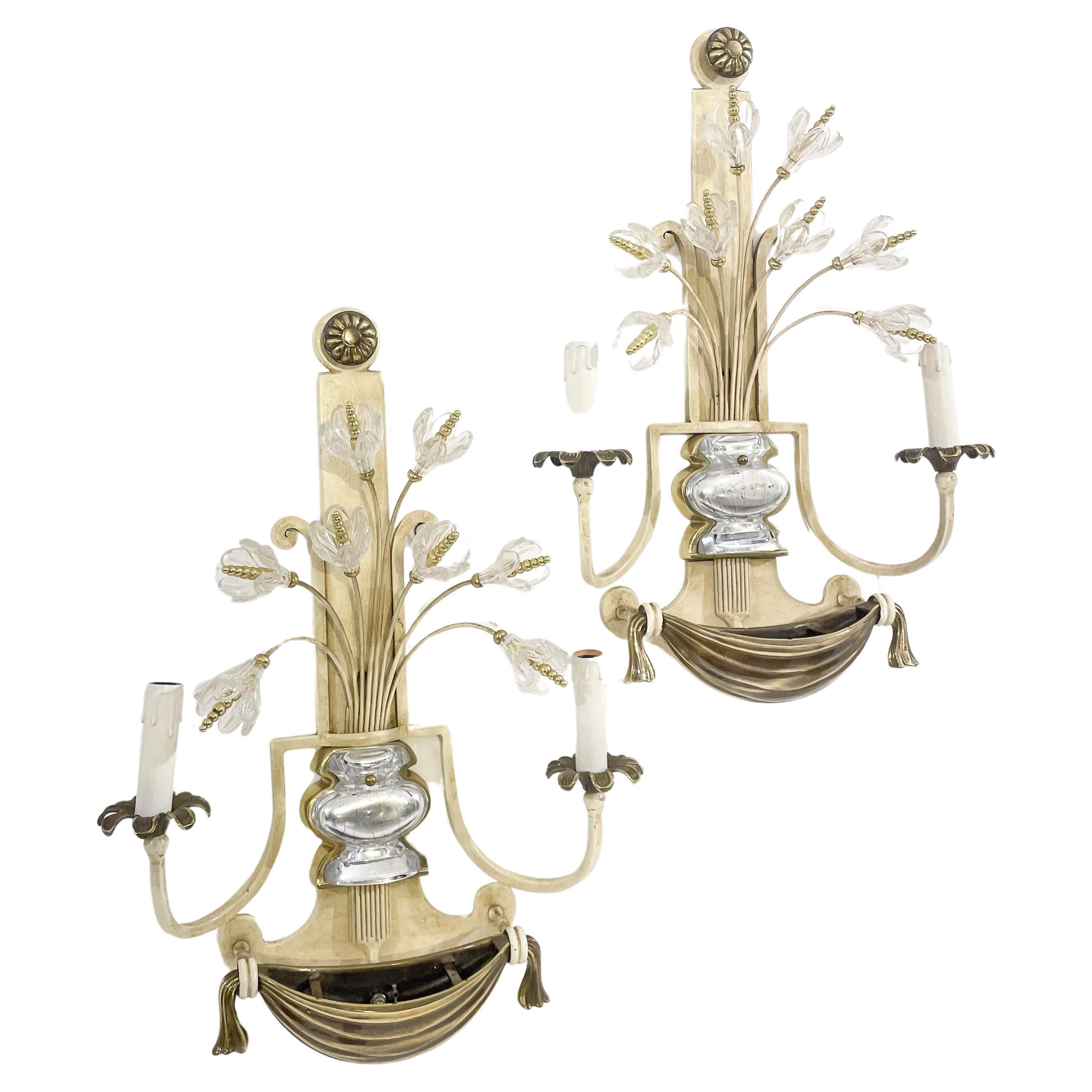 Pair of Silver Wrought Iron And Glass Wall Lights by Banci , Italy, 1940s For Sale