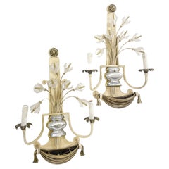 Vintage Pair of Silver Wrought Iron And Glass Wall Lights by Banci , Italy, 1940s