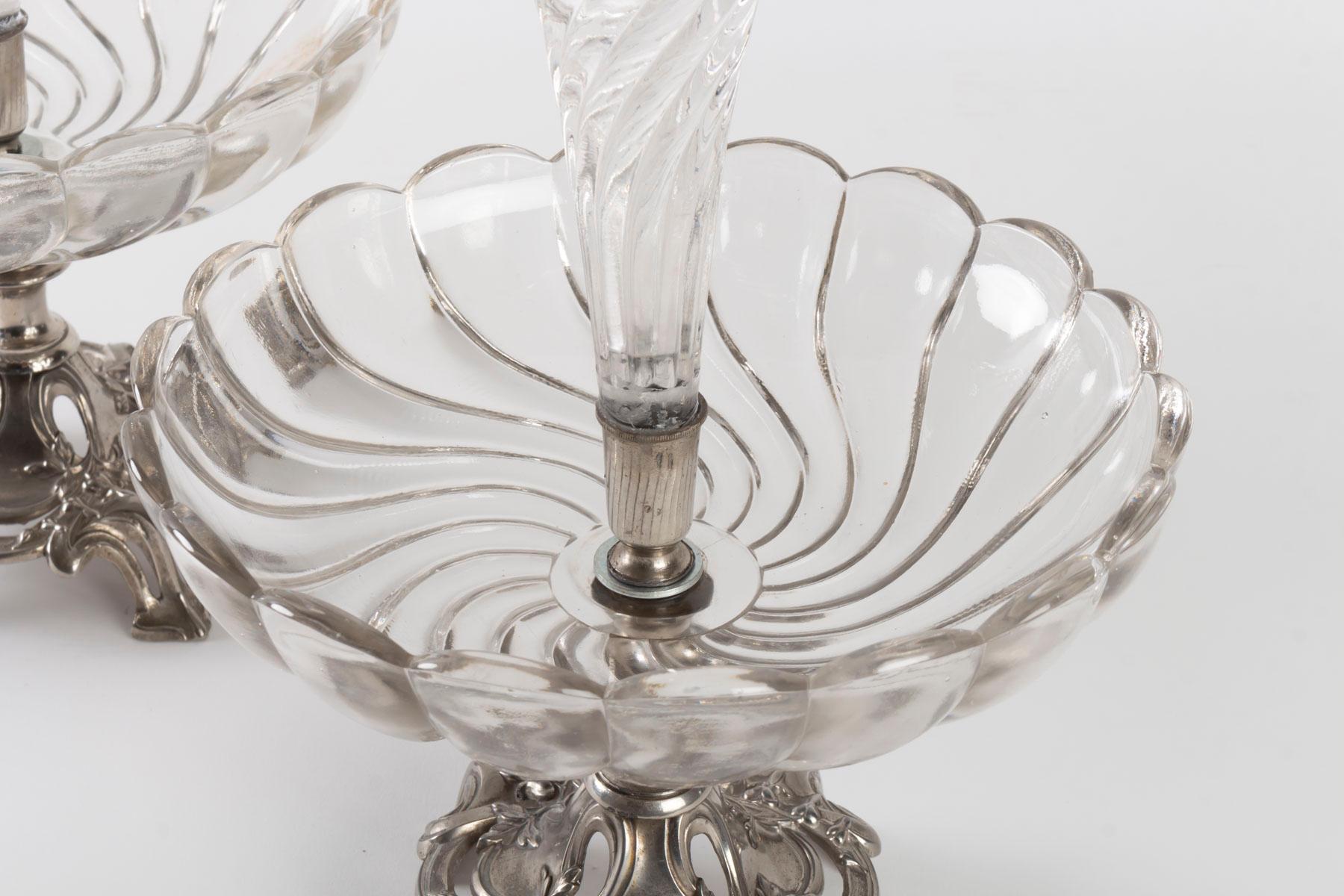 Paire de Bouquetières en métal argenté et cristal:: Art Nouveau:: 1910 Bon état - En vente à Saint-Ouen, FR