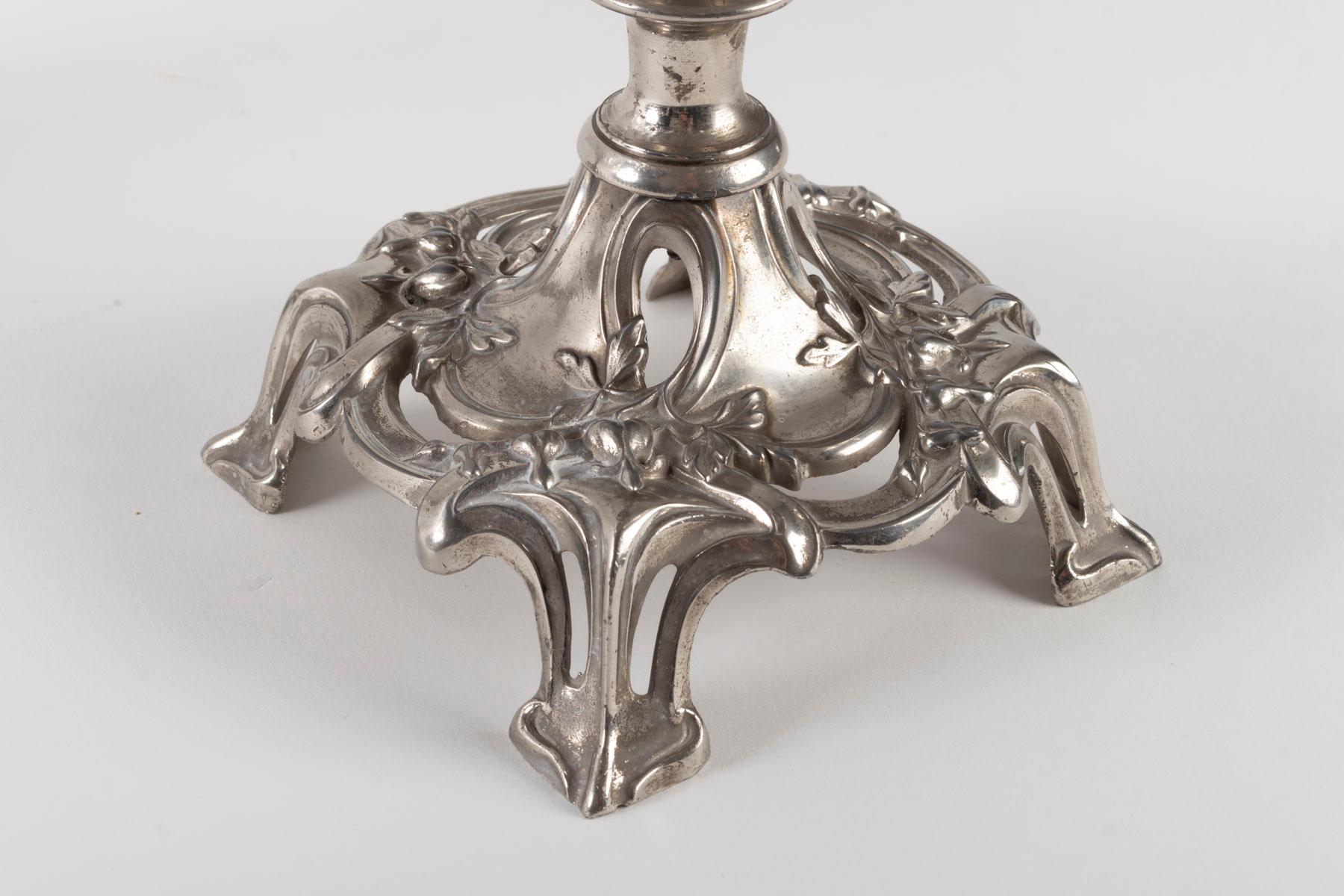 Pair of Silvered and Crystal Metal Bouquetières, Art Nouveau, 1910 For Sale 2