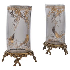 Pair of Silvered and Gilt-Bronze Mounted Glass Vases by Baccarat