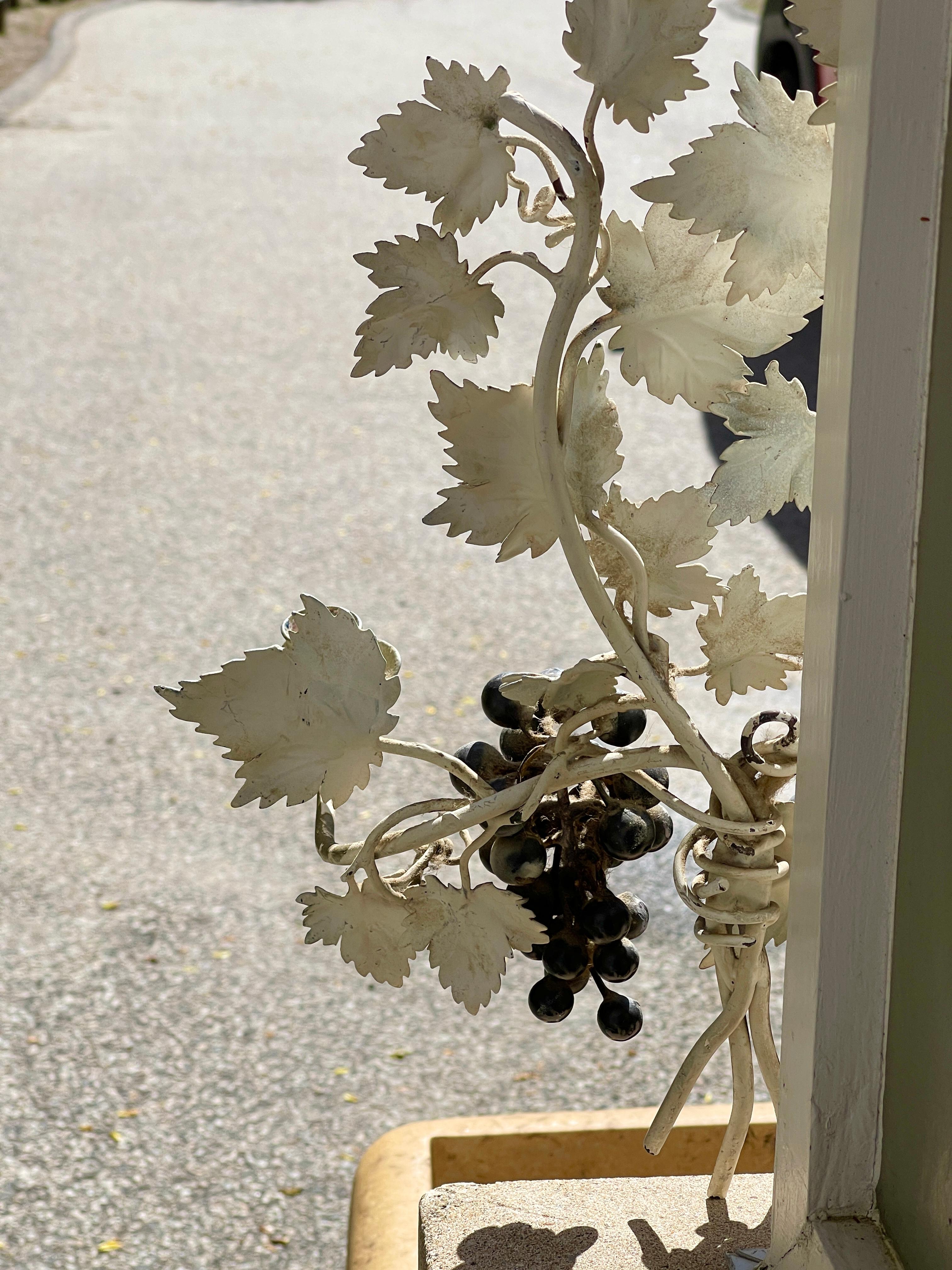 Pair of Silvered and Painted Iron Grape Vine Wall Lamps For Sale 7