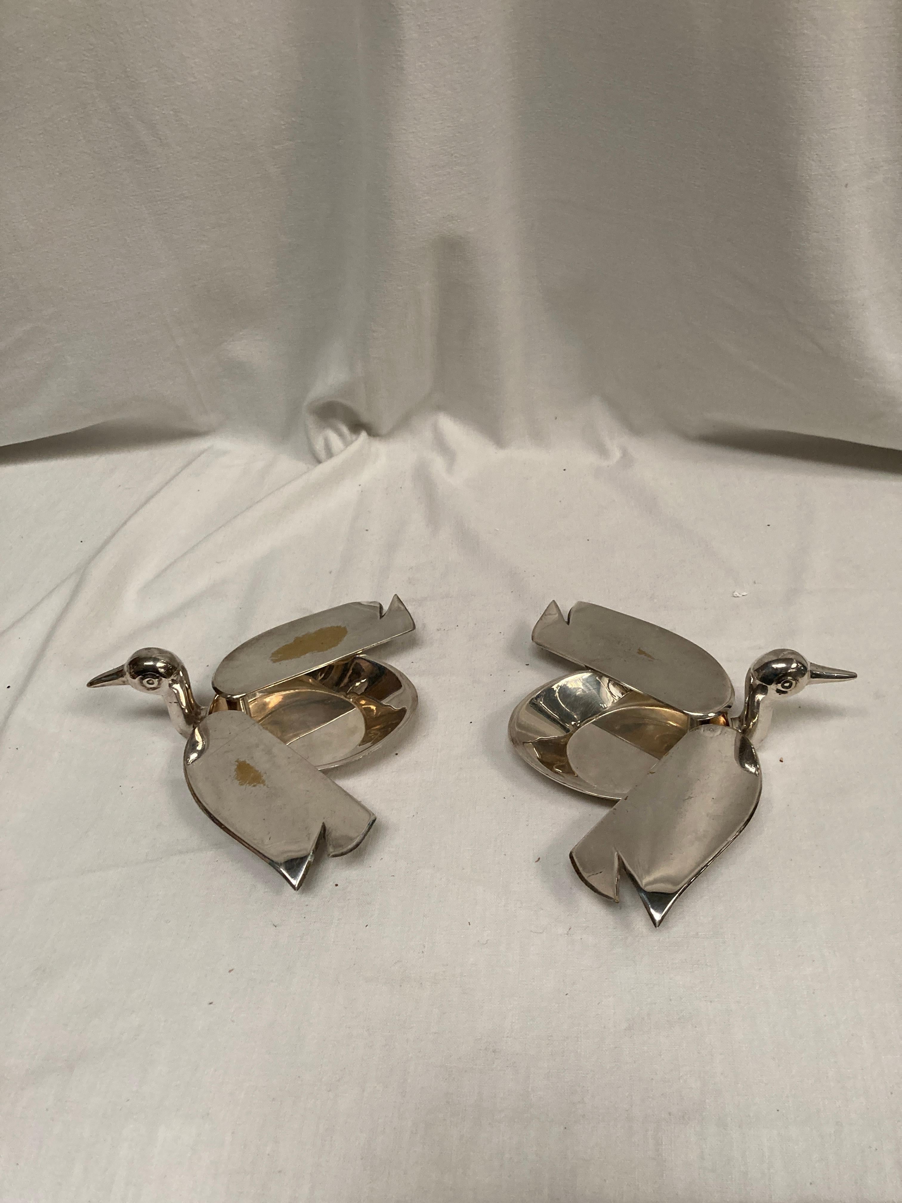 Pair of silvered boxes showing ducks  In Fair Condition For Sale In New York, NY