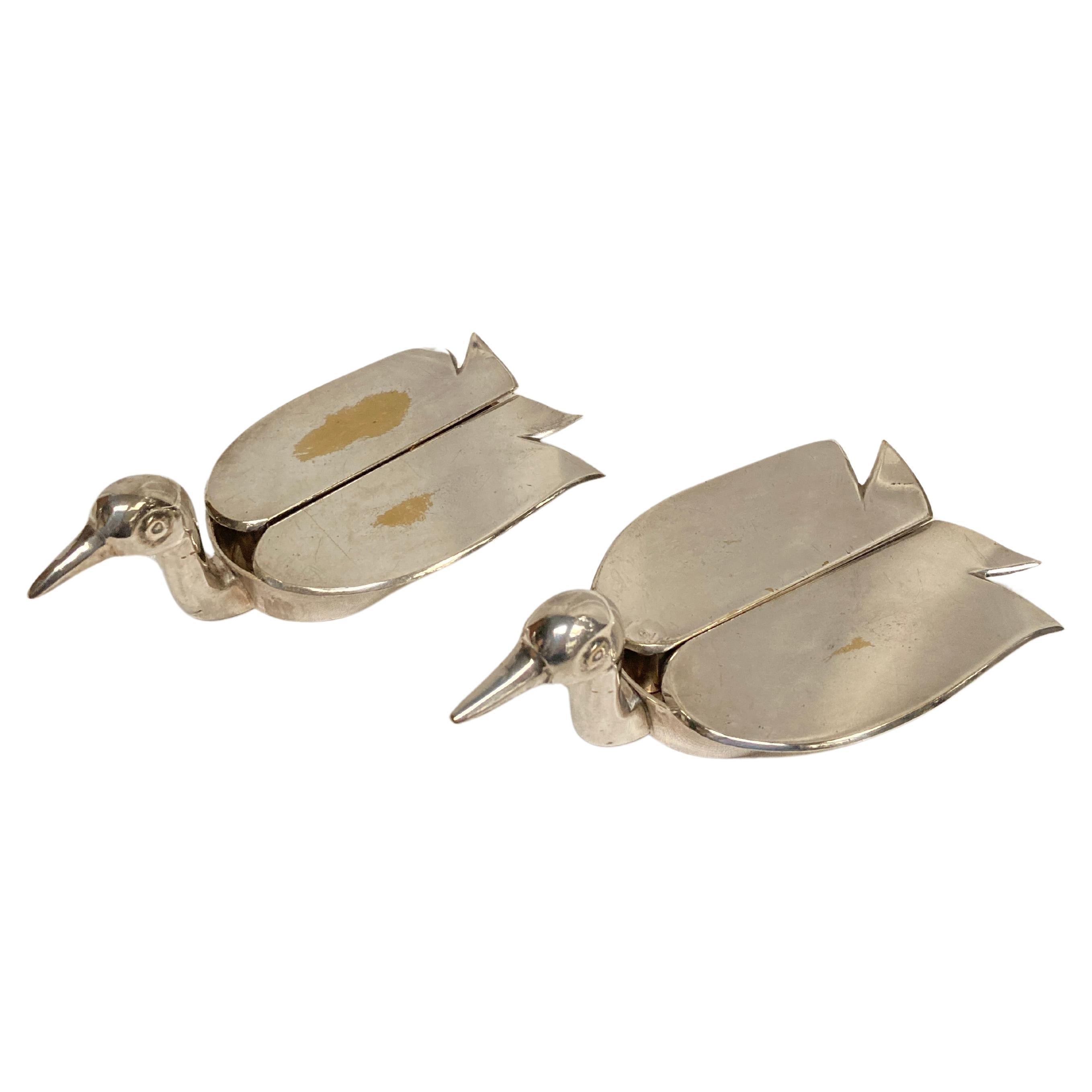 Pair of silvered boxes showing ducks  For Sale