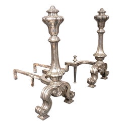Pair Of Silvered Brass Andirons Attributed To E.F. Caldwell