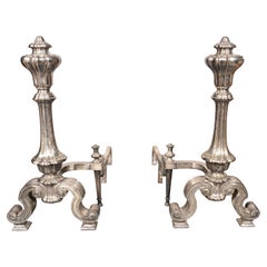 Pair Of Silvered Brass Andirons Attributed To E.F. Caldwell