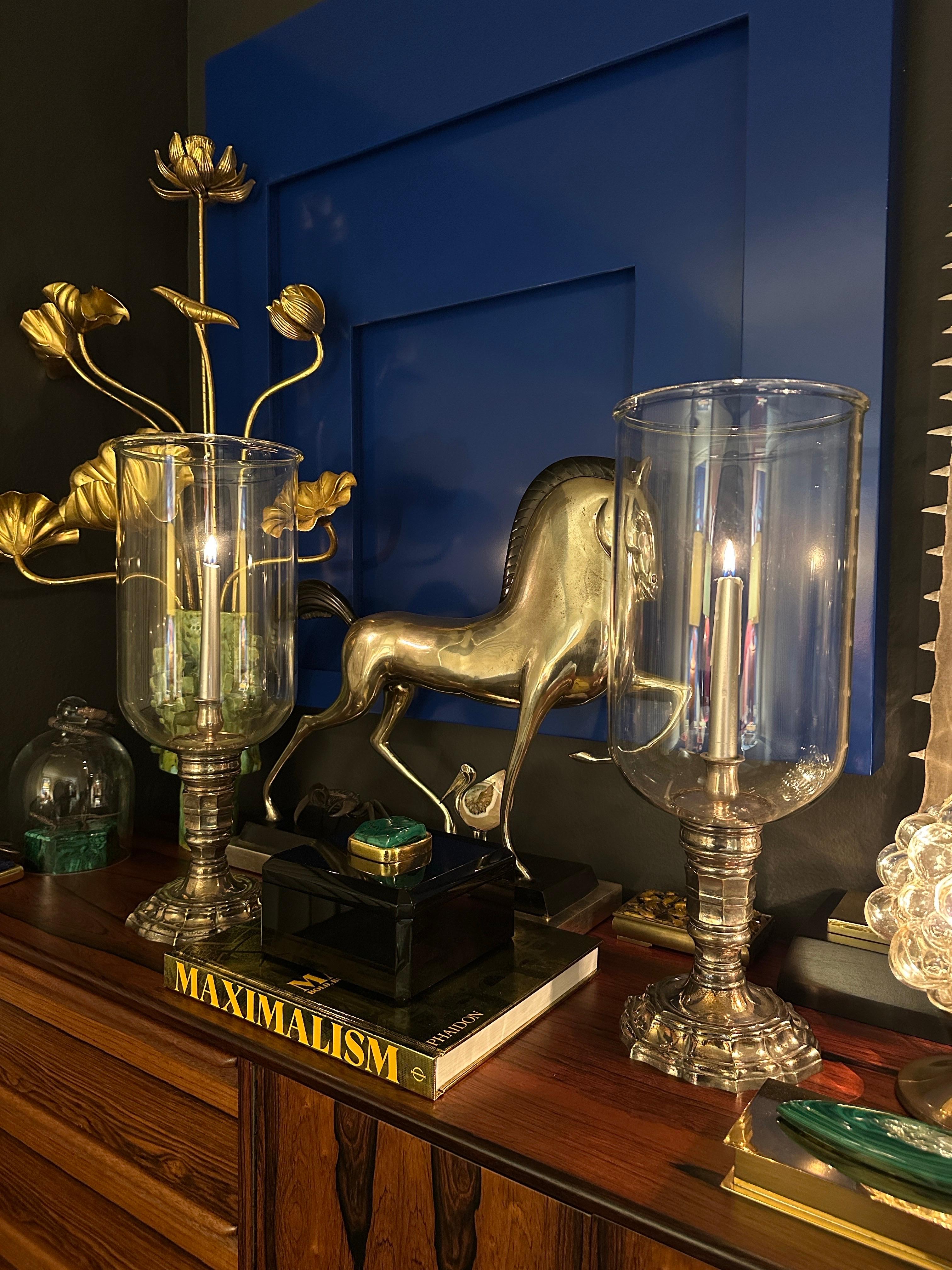 Pair of Silvered Brass Candle Hurricanes 4