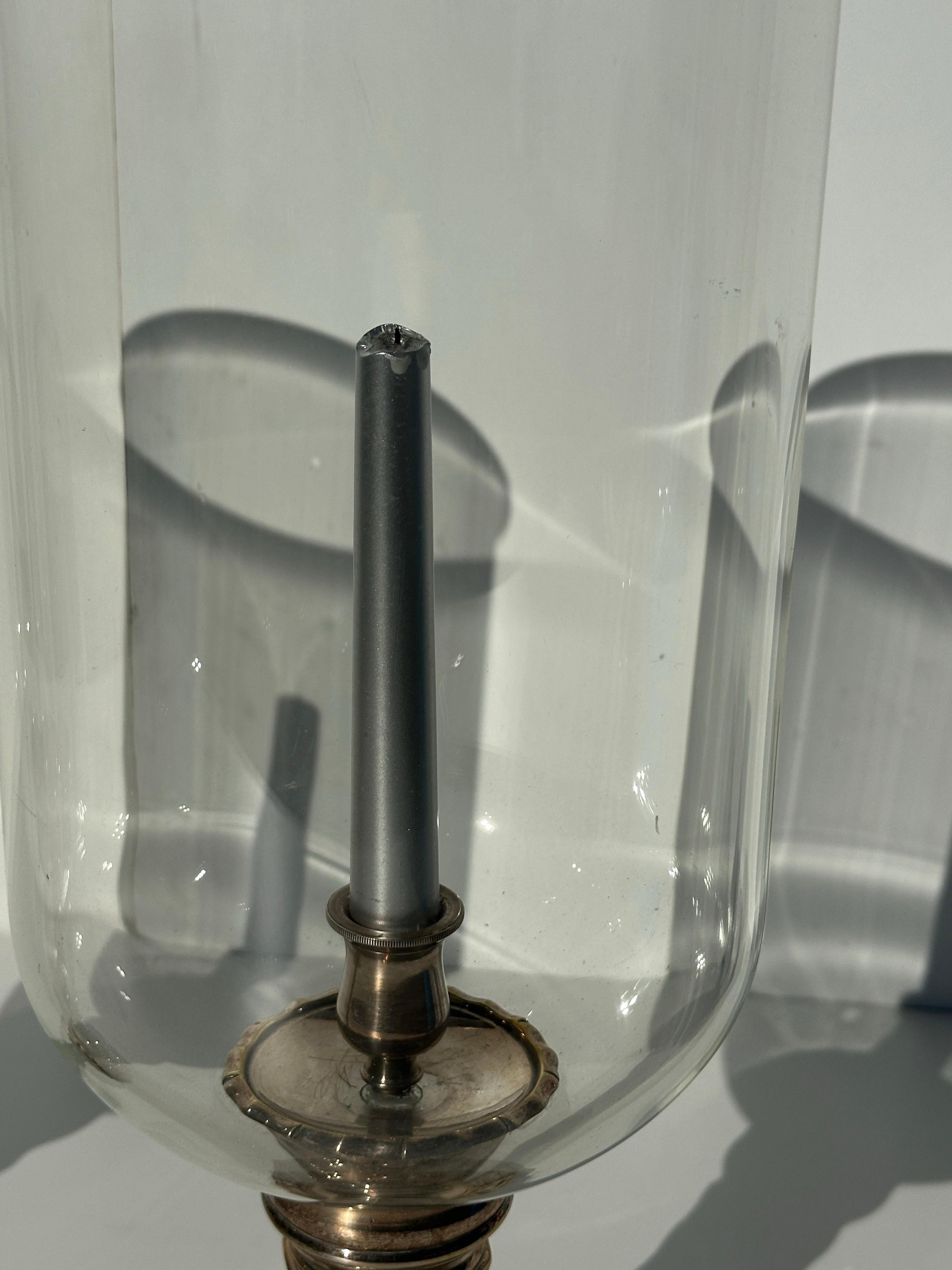 Baroque Pair of Silvered Brass Candle Hurricanes