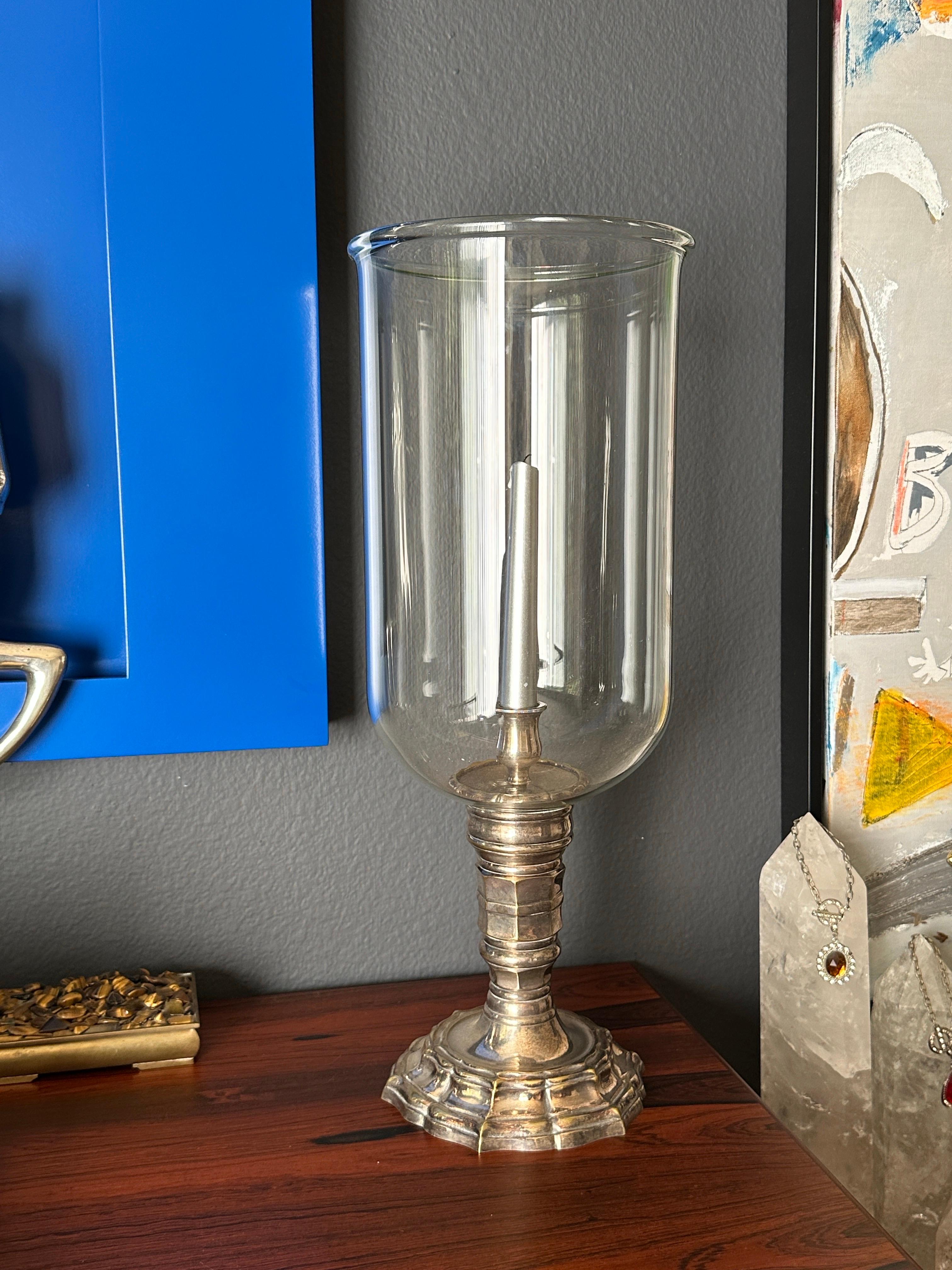 American Pair of Silvered Brass Candle Hurricanes
