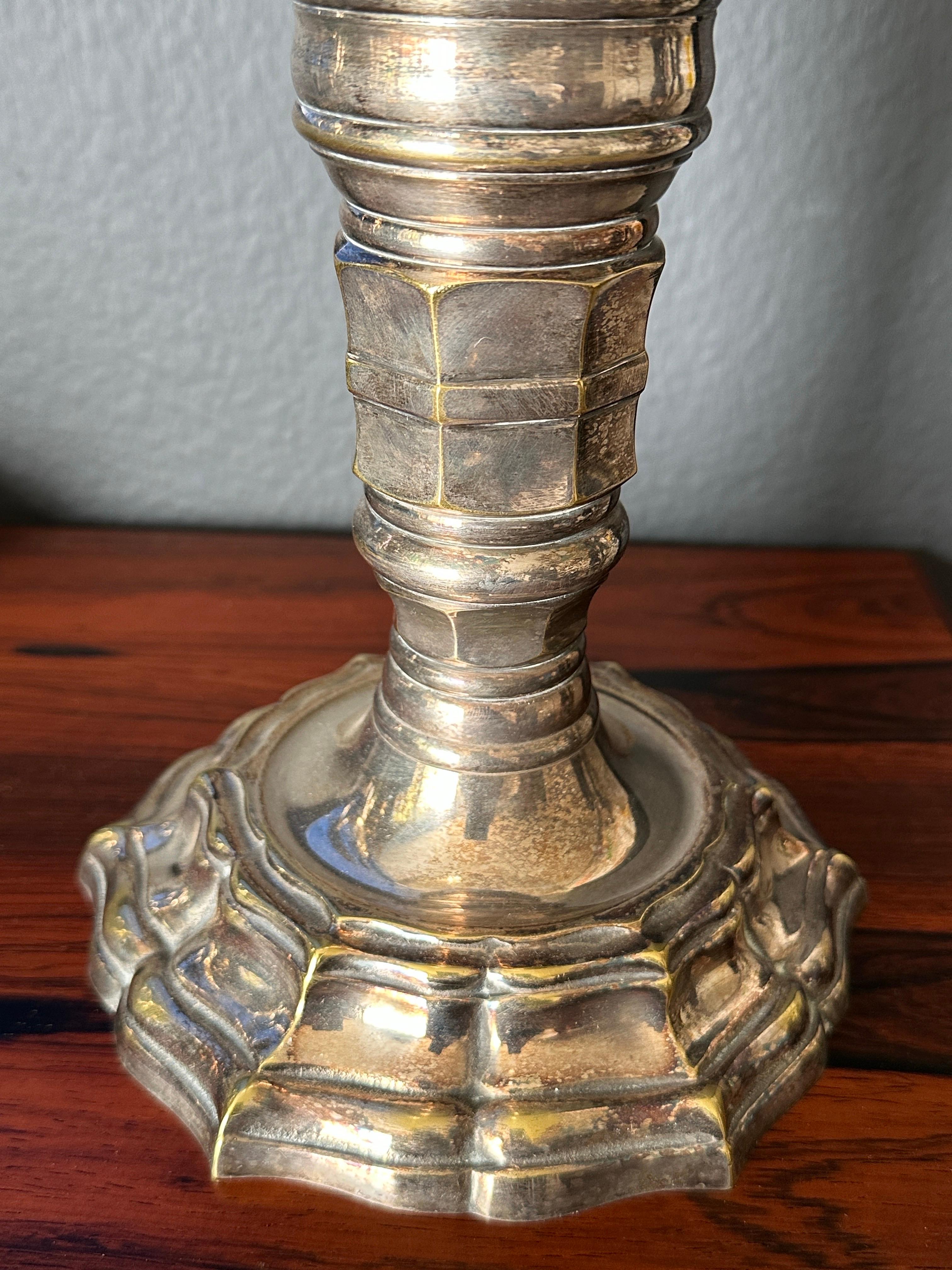 Late 20th Century Pair of Silvered Brass Candle Hurricanes